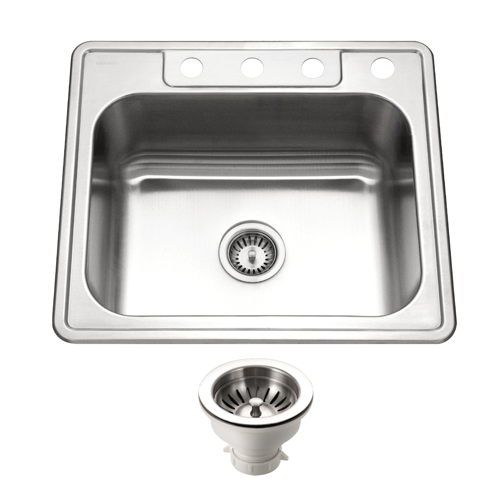 Houzer Glowtone 25" Stainless Steel Topmount 4-hole Single Bowl Kitchen Sink with 9 inch Depth, with Strainer - 18 Gauge, 2522-9BS4-C