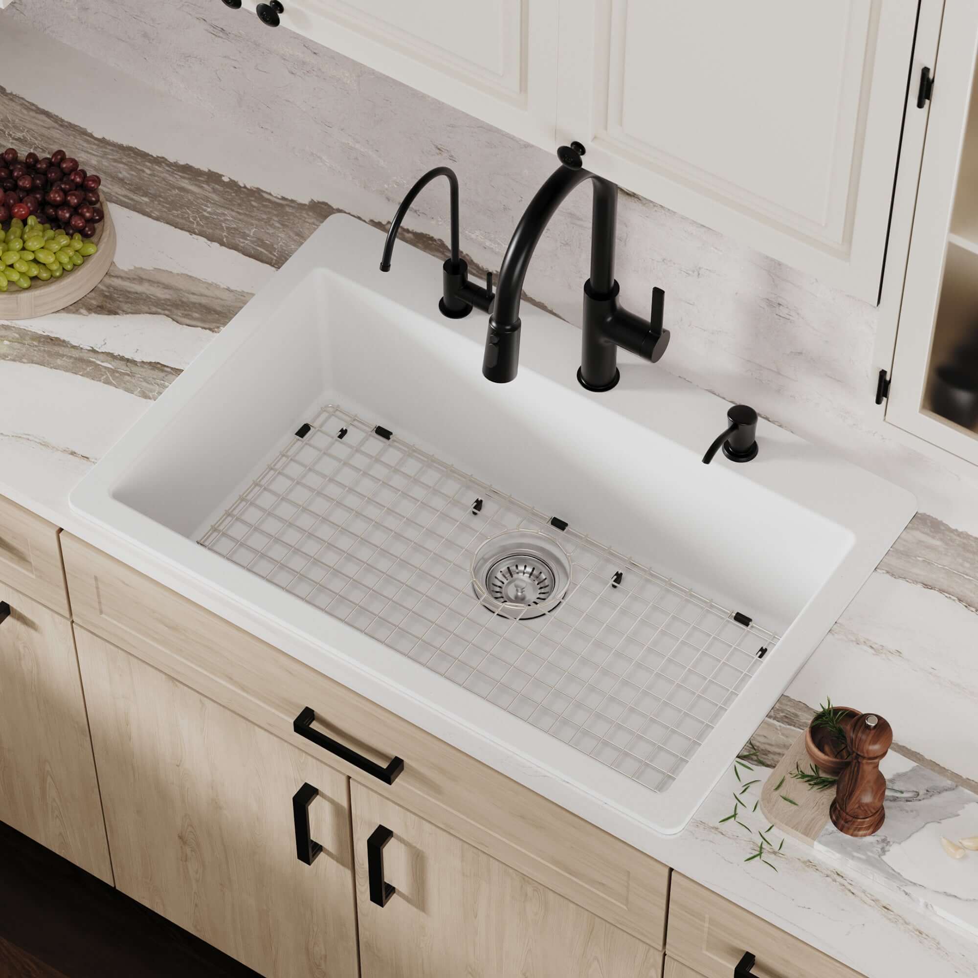 Alternative View of Karran 33" Drop In/Topmount Quartz Composite Kitchen Sink with Accessories, White, QT-812-WH-PK1
