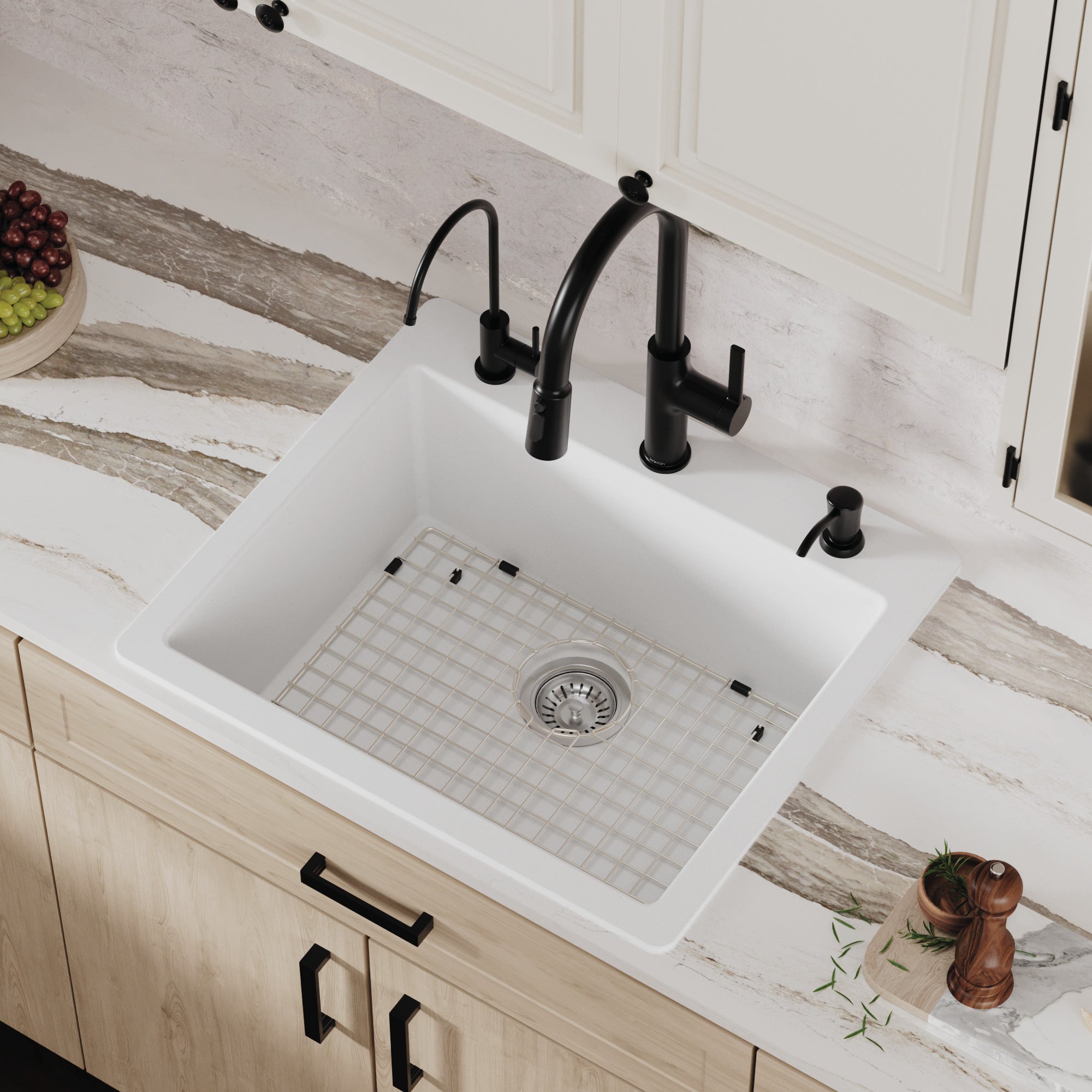 Alternative View of Karran 25" Drop In/Topmount Quartz Composite Kitchen Sink with Accessories, White, QT-820-WH-PK1