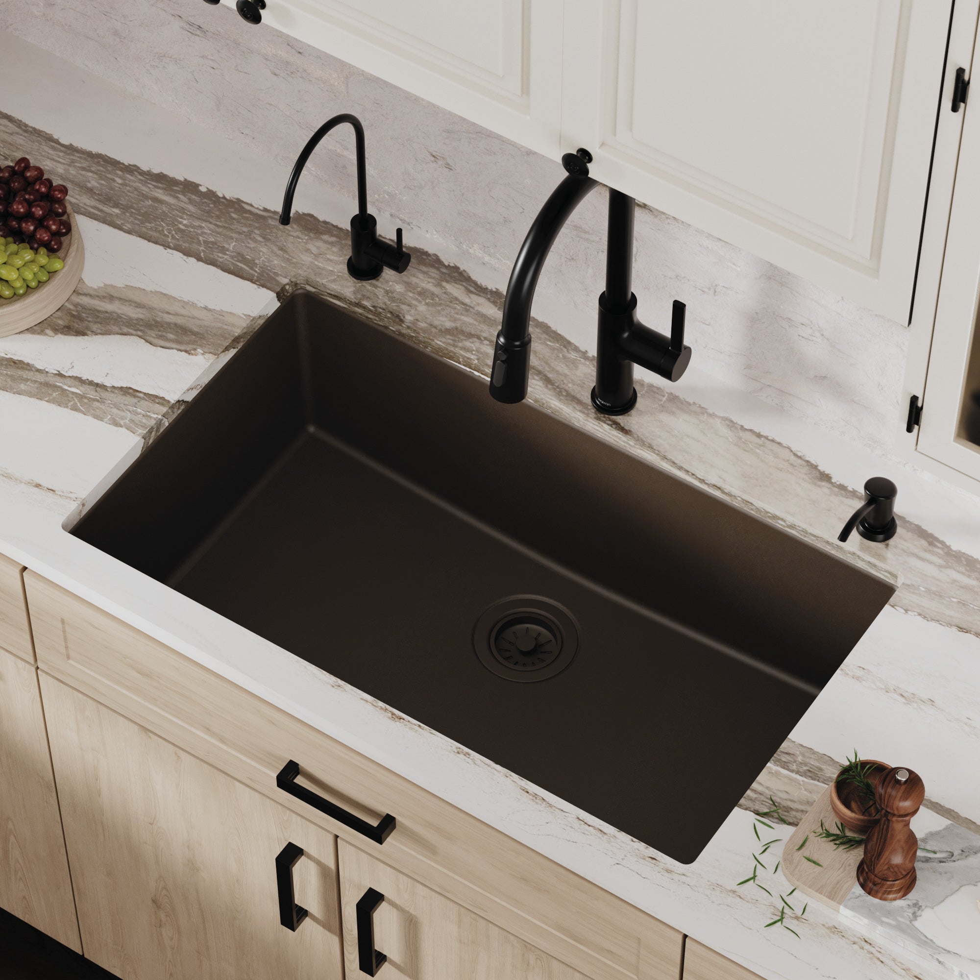 Alternative View of Karran 32" Undermount Quartz Composite Kitchen Sink, Brown, QU-812-BR