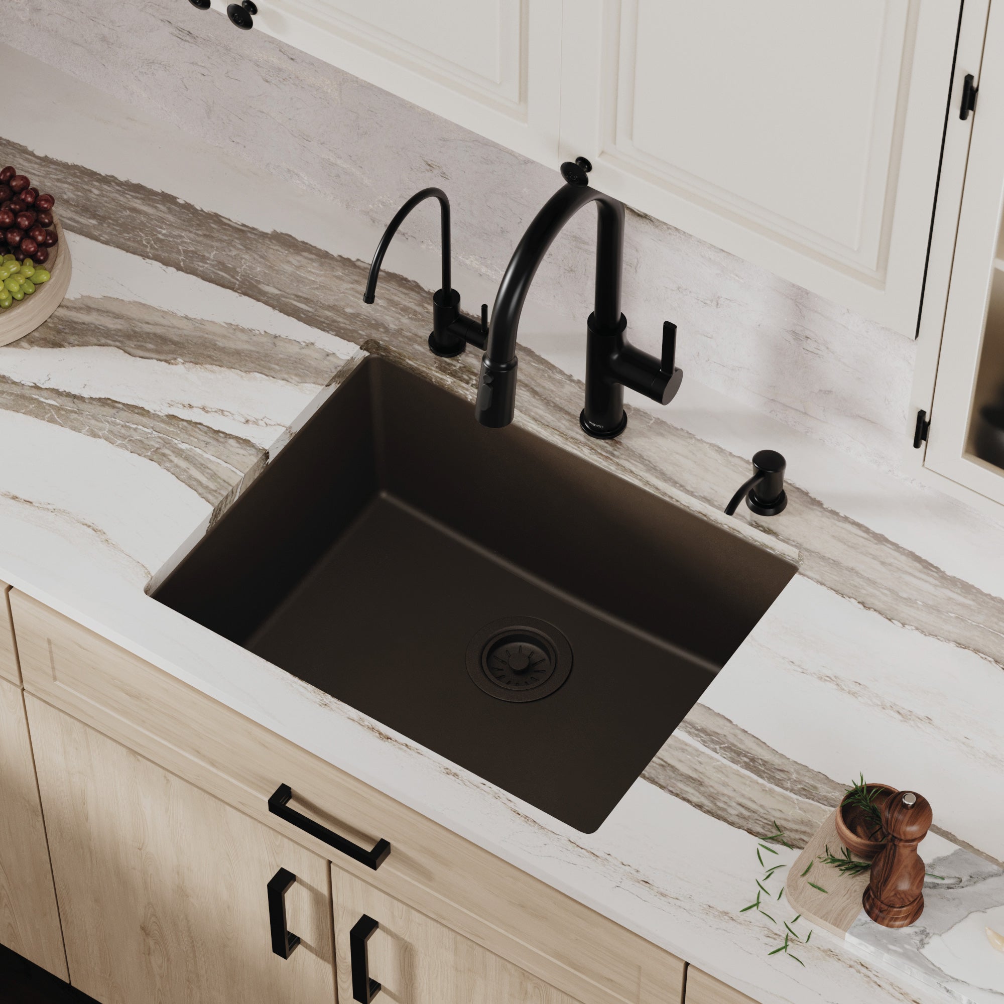 Alternative View of Karran 24" Undermount Quartz Composite Kitchen Sink, Brown, QU-820-BR