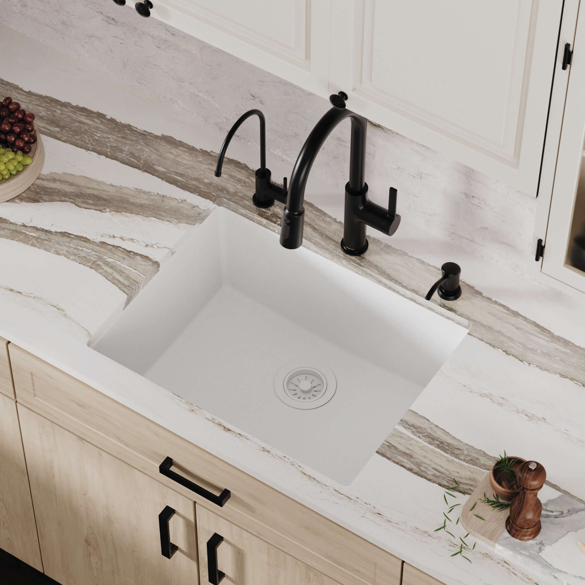Alternative View of Karran 24" Undermount Quartz Composite Kitchen Sink, White, QU-820-WH