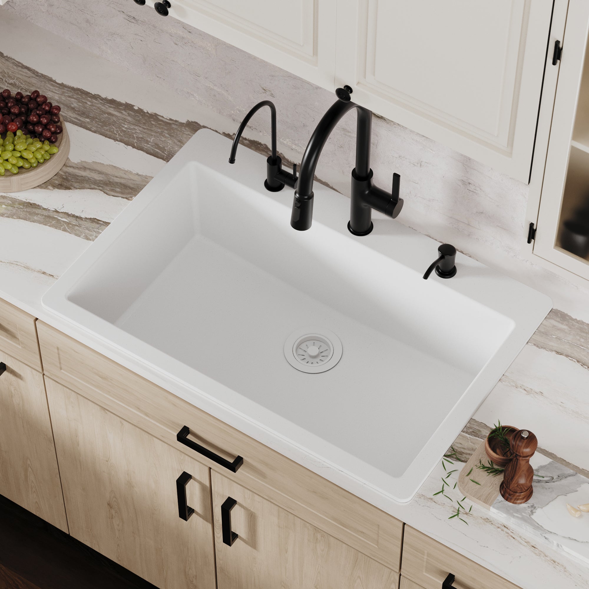 Alternative View of Karran 33" Drop In/Topmount Quartz Composite Kitchen Sink, White, QT-812-WH