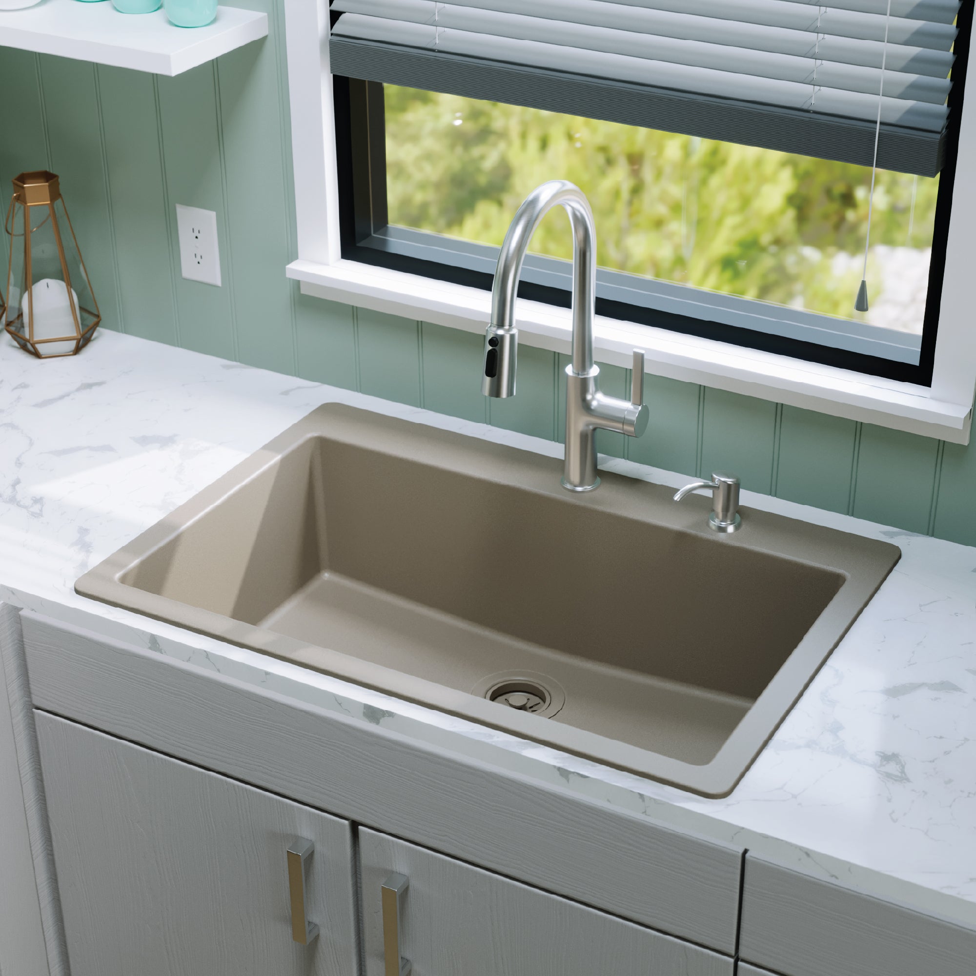 Alternative View of Karran 33" Drop In/Topmount Quartz Composite Kitchen Sink, Concrete, QT-812-CN