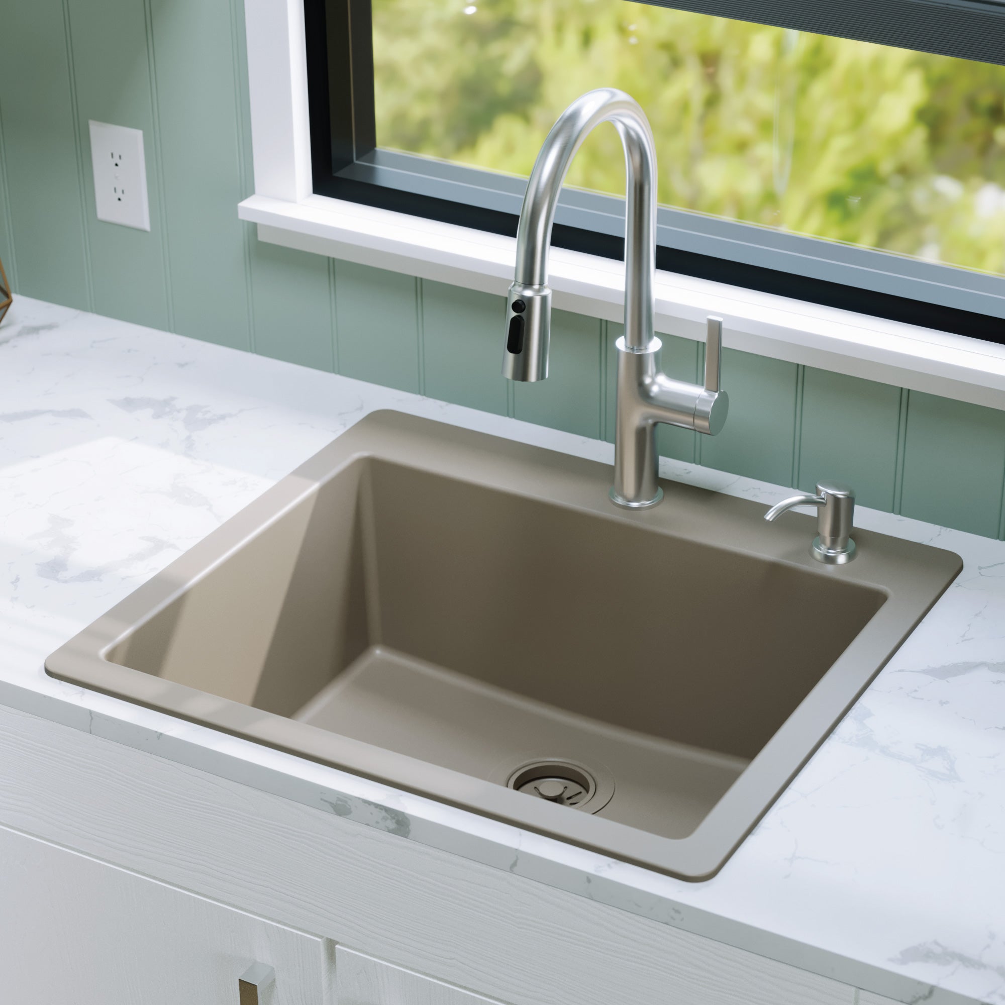 Alternative View of Karran 25" Drop In/Topmount Quartz Composite Kitchen Sink, Concrete, QT-820-CN
