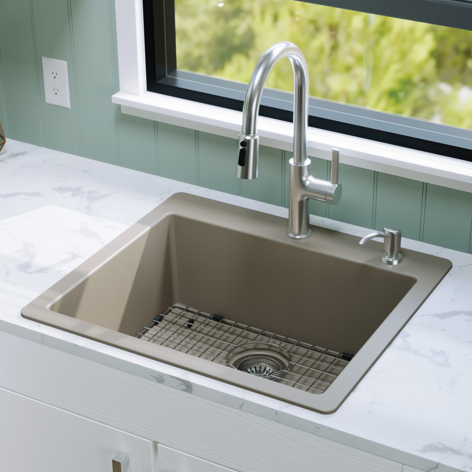 Alternative View of Karran 25" Drop In/Topmount Quartz Composite Kitchen Sink with Accessories, Concrete, QT-820-CN-PK1