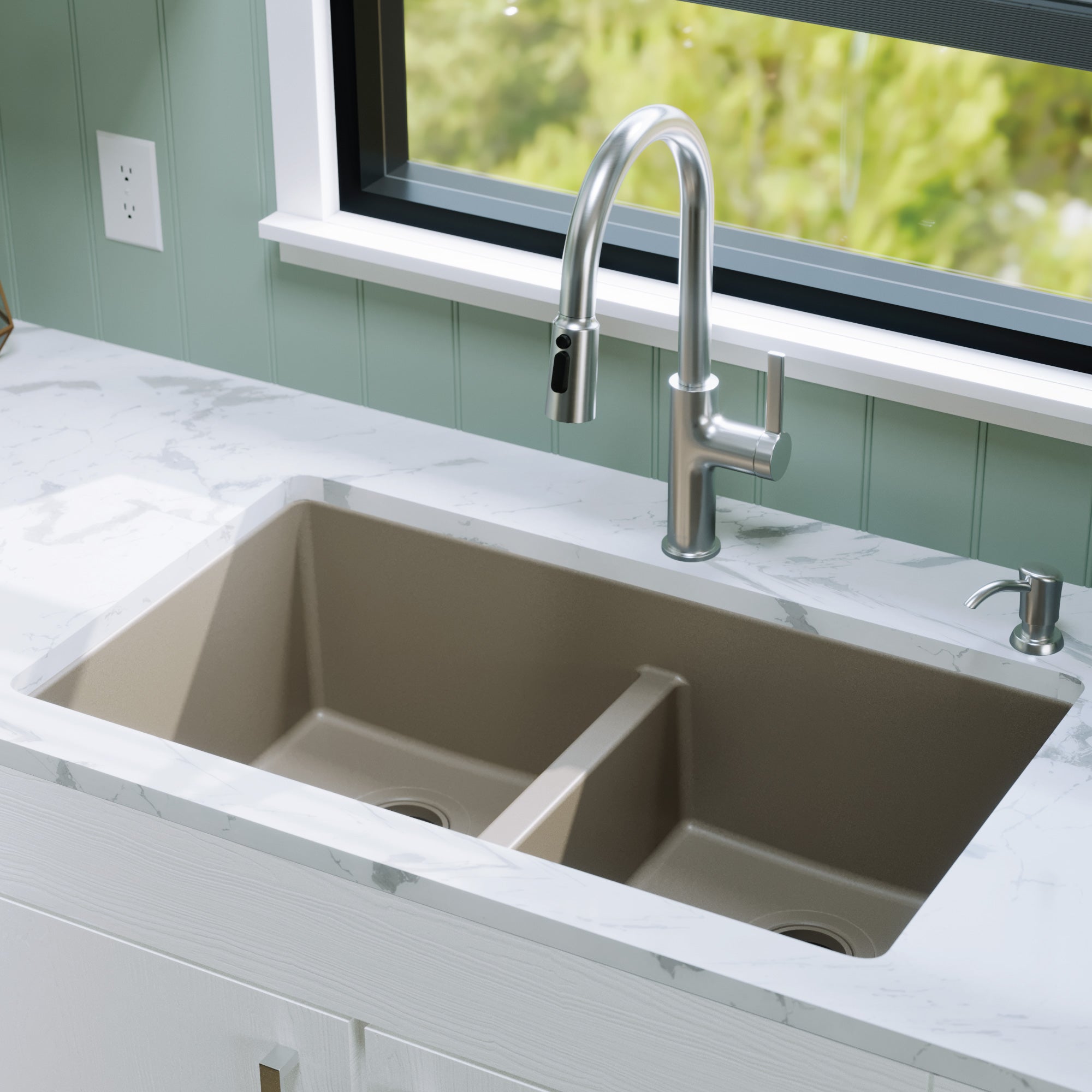 Alternative View of Karran 32" Undermount Quartz Composite Kitchen Sink, 50/50 Double Bowl, Concrete, QU-810-CN