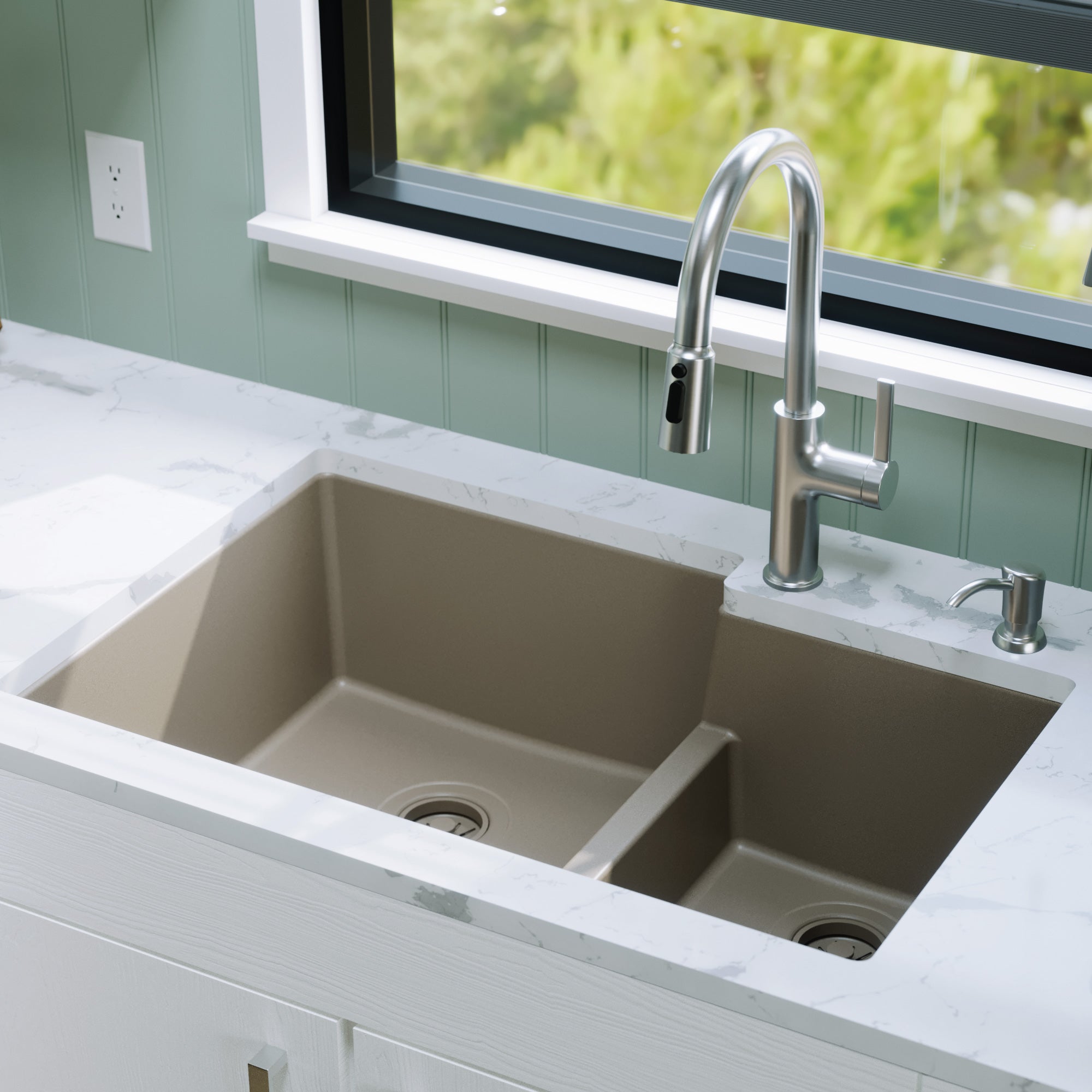 Alternative View of Karran 32" Undermount Quartz Composite Kitchen Sink, 60/40 Double Bowl, Concrete, QU-811-CN