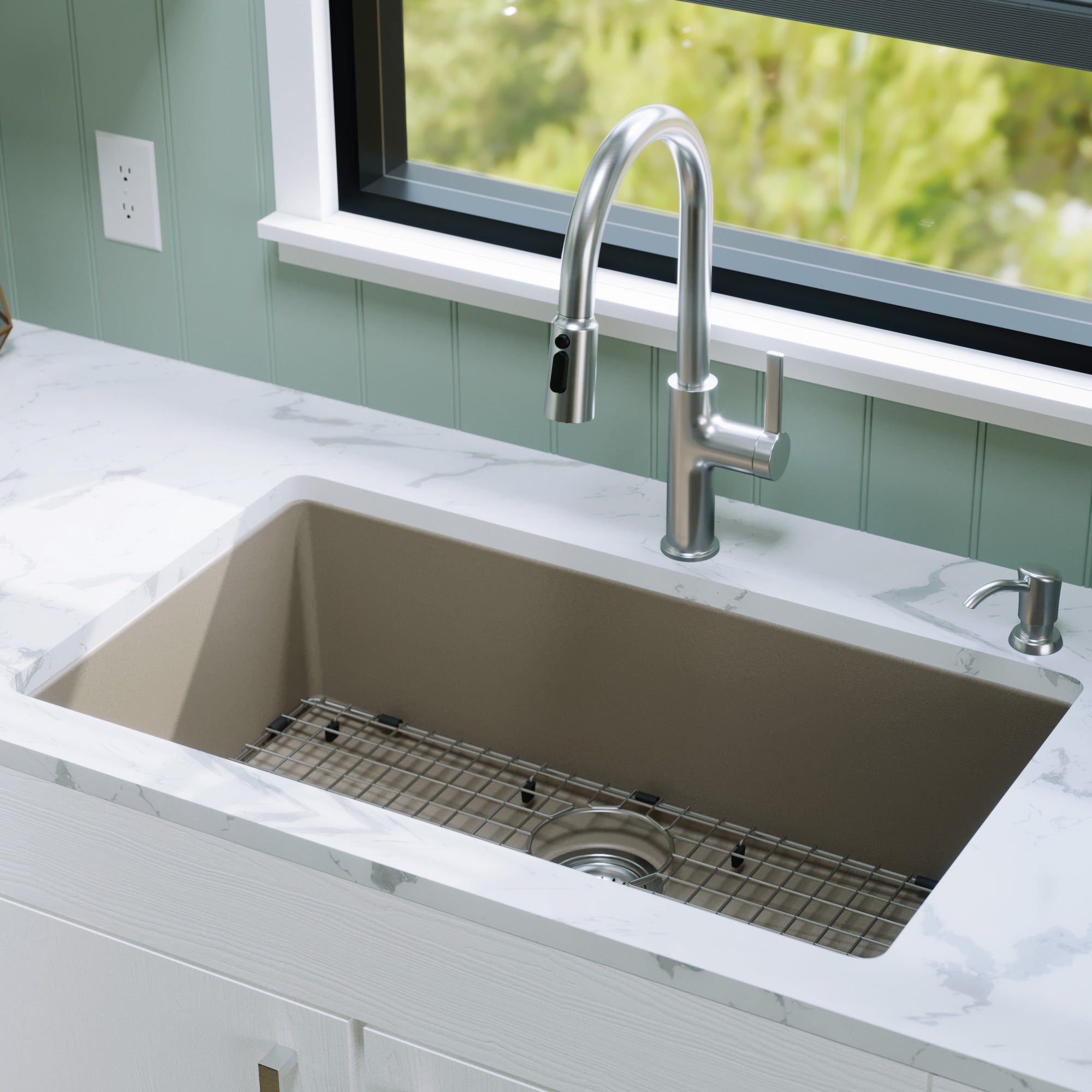 Alternative View of Karran 32" Undermount Quartz Composite Kitchen Sink with Accessories, Concrete, QU-812-CN-PK1