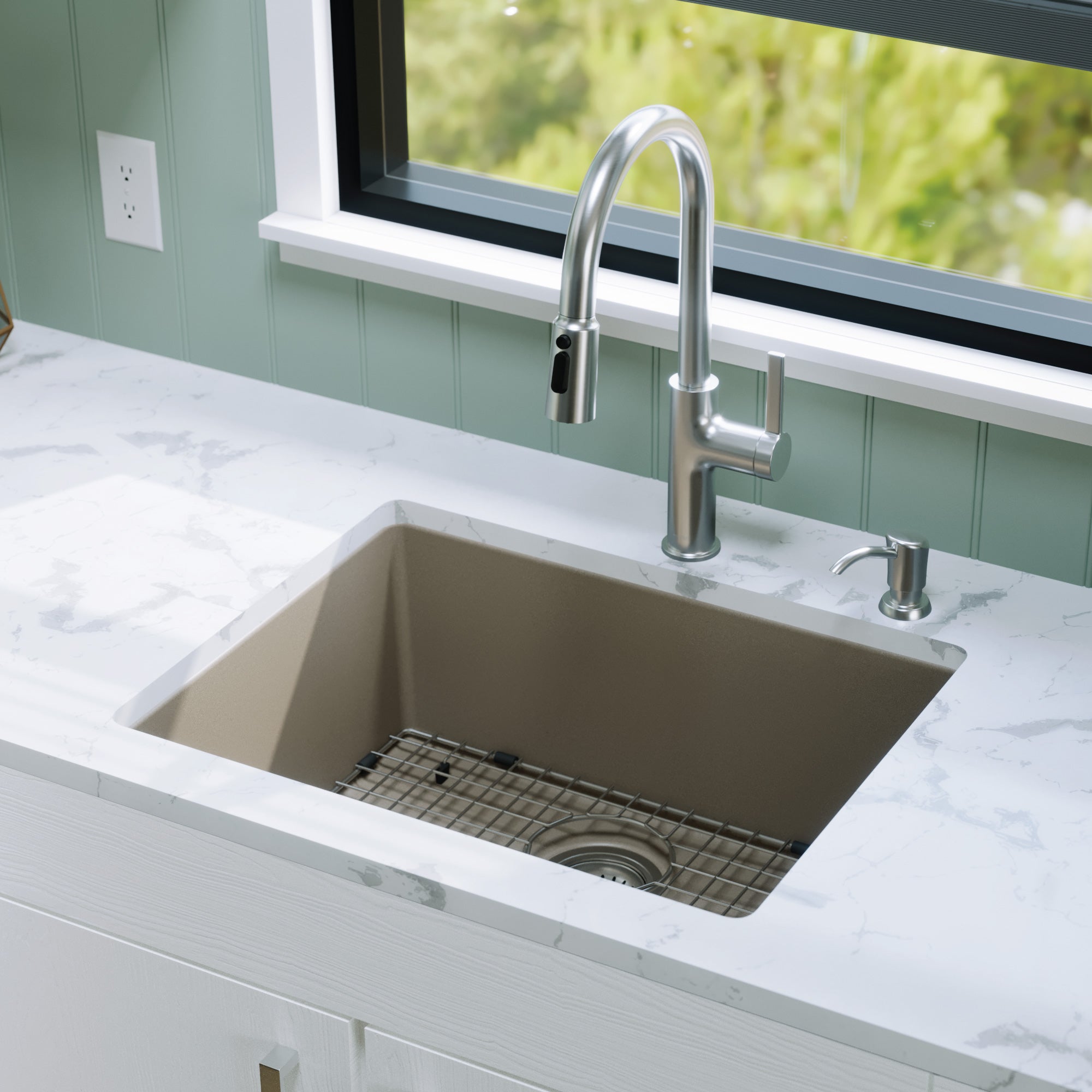 Alternative View of Karran 24" Undermount Quartz Composite Kitchen Sink with Accessories, Concrete, QU-820-CN-PK1