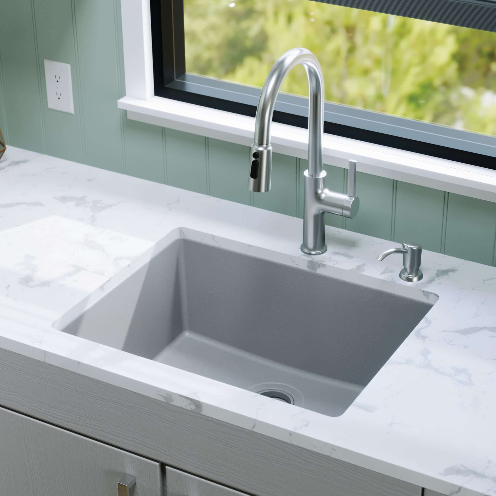 Alternative View of Karran 24" Undermount Quartz Composite Kitchen Sink, Grey, QU-820-GR