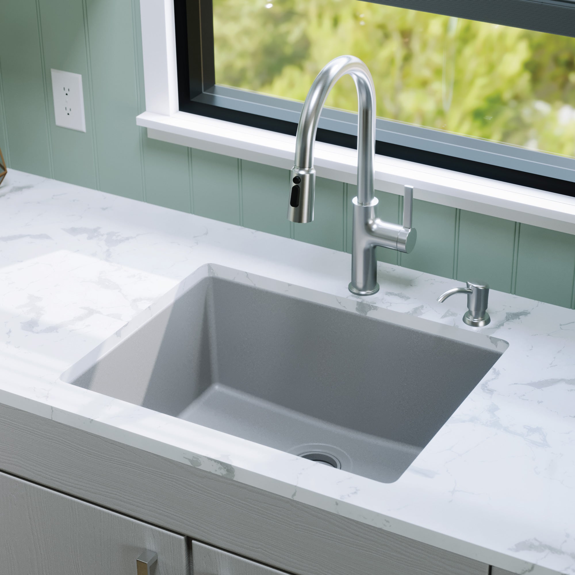Alternative View of Karran 24" Undermount Quartz Composite Kitchen Sink, Grey, QU-820-GR