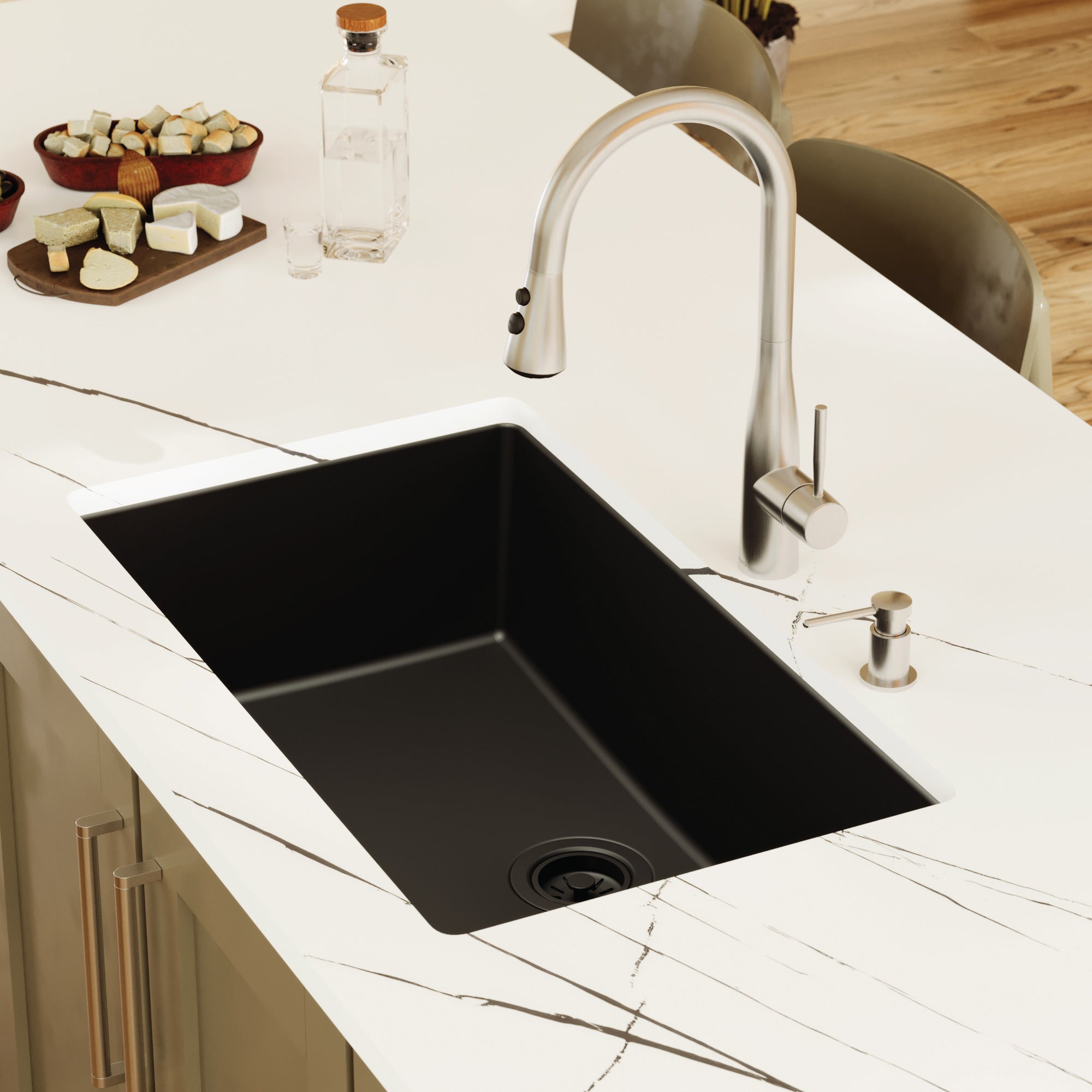 Alternative View of Karran 32" Undermount Quartz Composite Kitchen Sink, Black, QU-812-BL