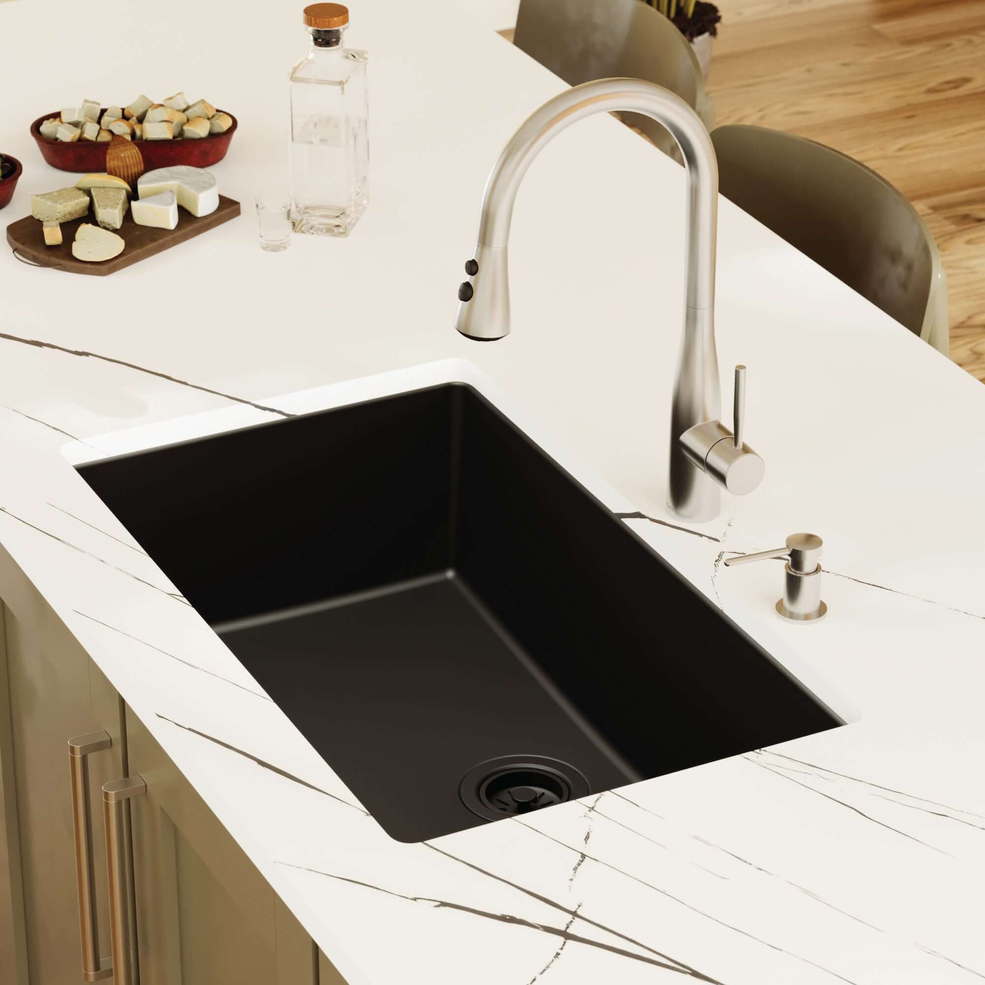 Alternative View of Karran 32" Undermount Quartz Composite Kitchen Sink, Black, QU-812-BL