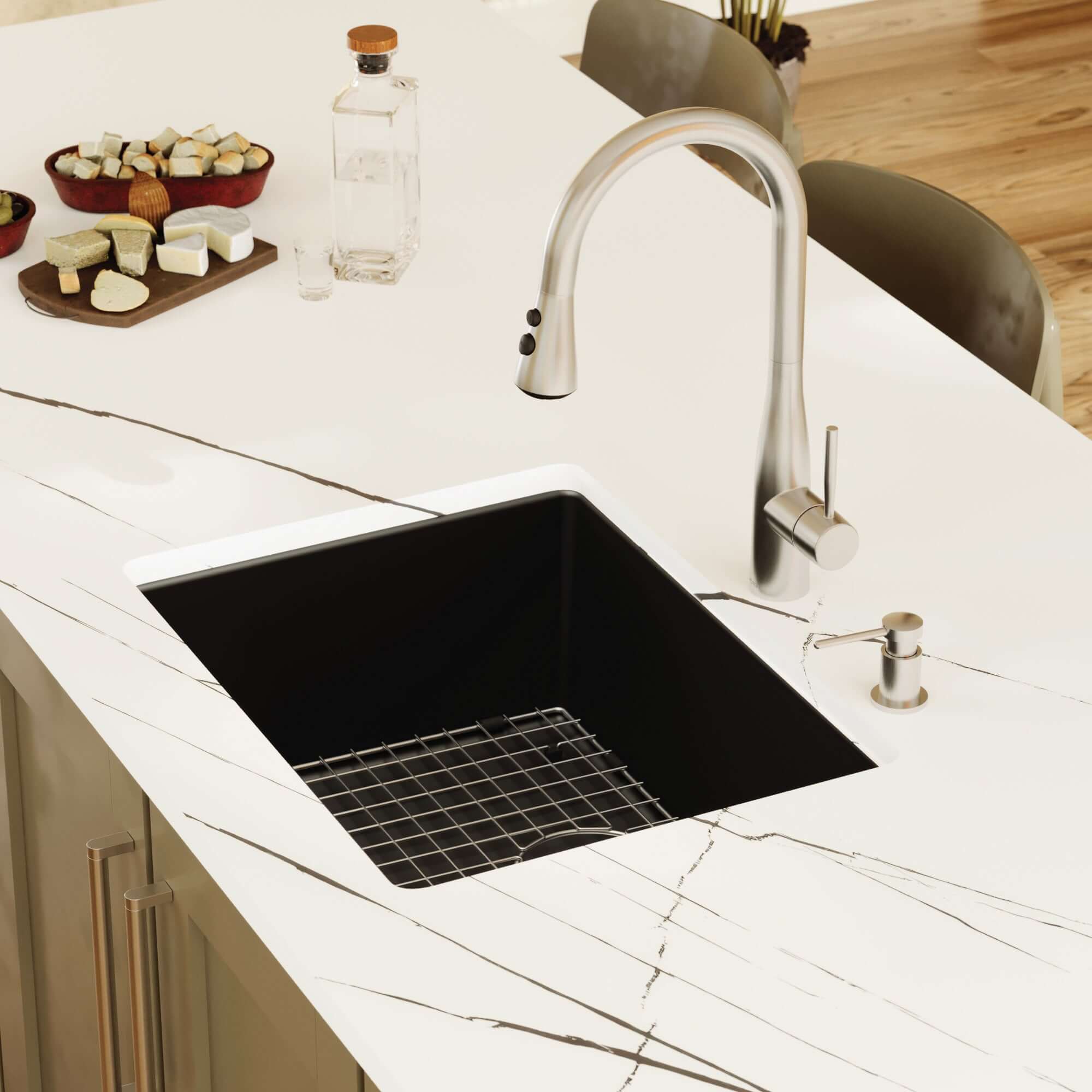 Alternative View of Karran 24" Undermount Quartz Composite Kitchen Sink with Accessories, Black, QU-820-BL-PK1