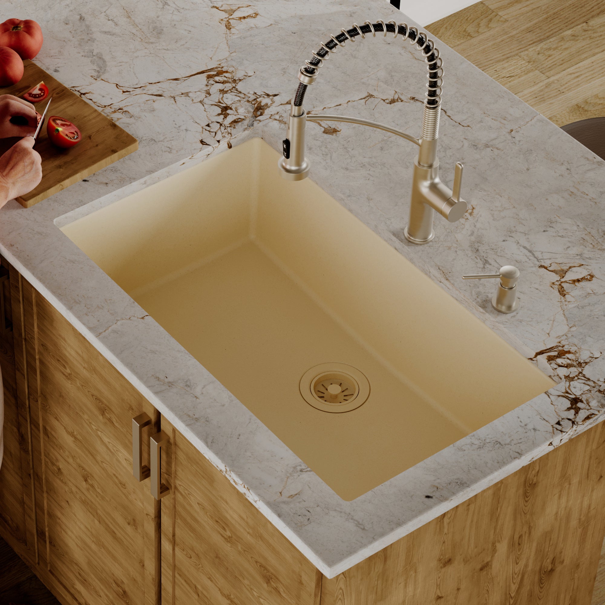 Alternative View of Karran 32" Undermount Quartz Composite Kitchen Sink, Bisque, QU-812-BI