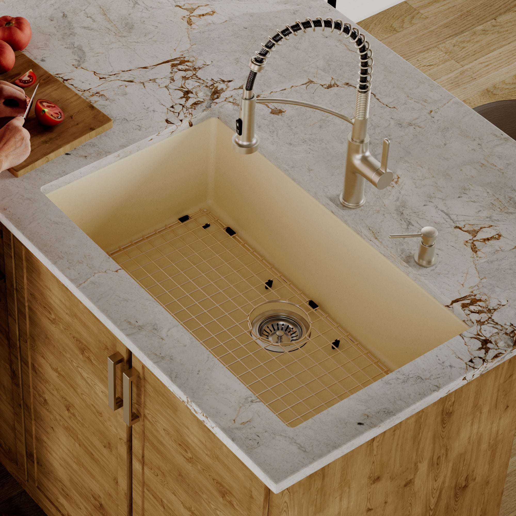 Alternative View of Karran 32" Undermount Quartz Composite Kitchen Sink with Accessories, Bisque, QU-812-BI-PK1