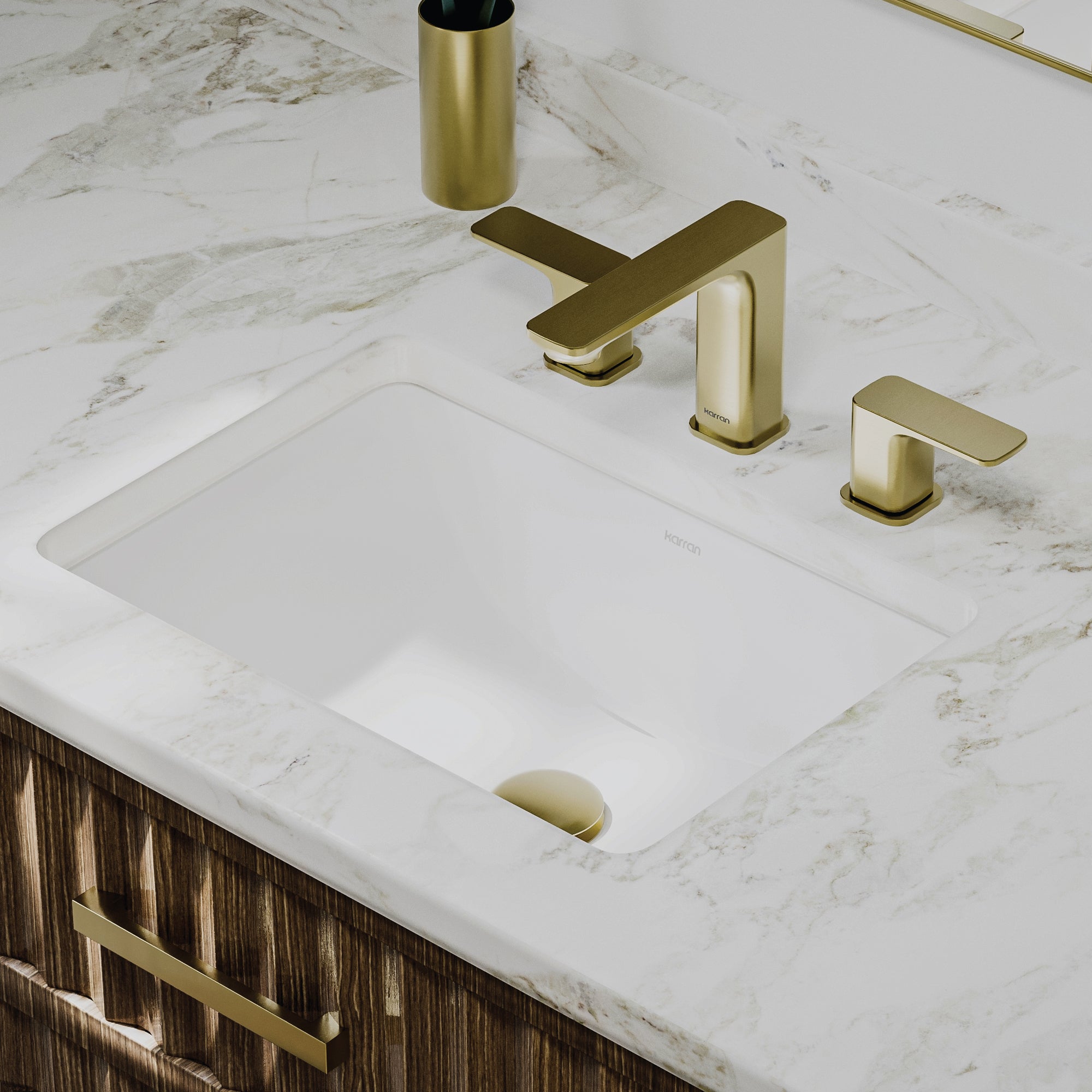 Karran 18 rectangular bathroom sink white lifestyle image