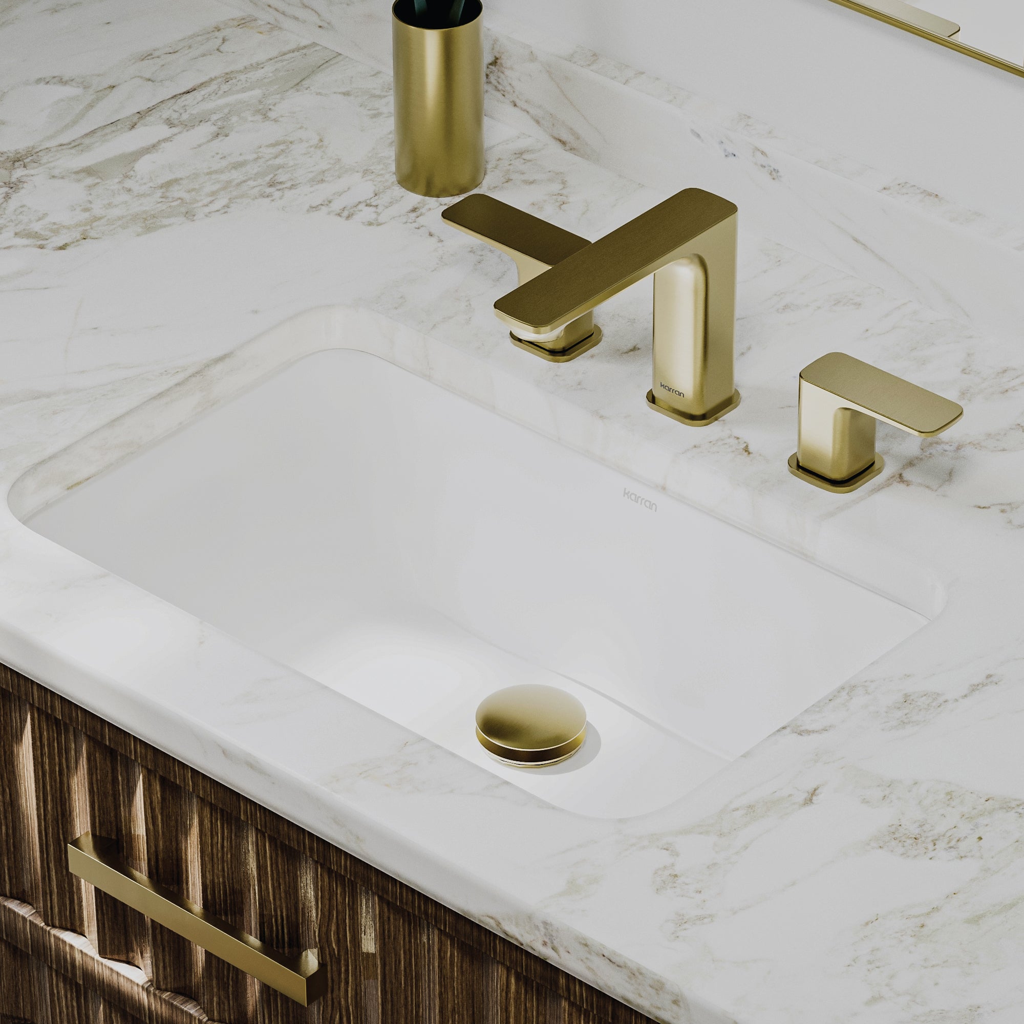 Karran Valera 13.75" x 19.75" Rectangular Undermount Vitreous China Bathroom Sink, White, VC-109-WH