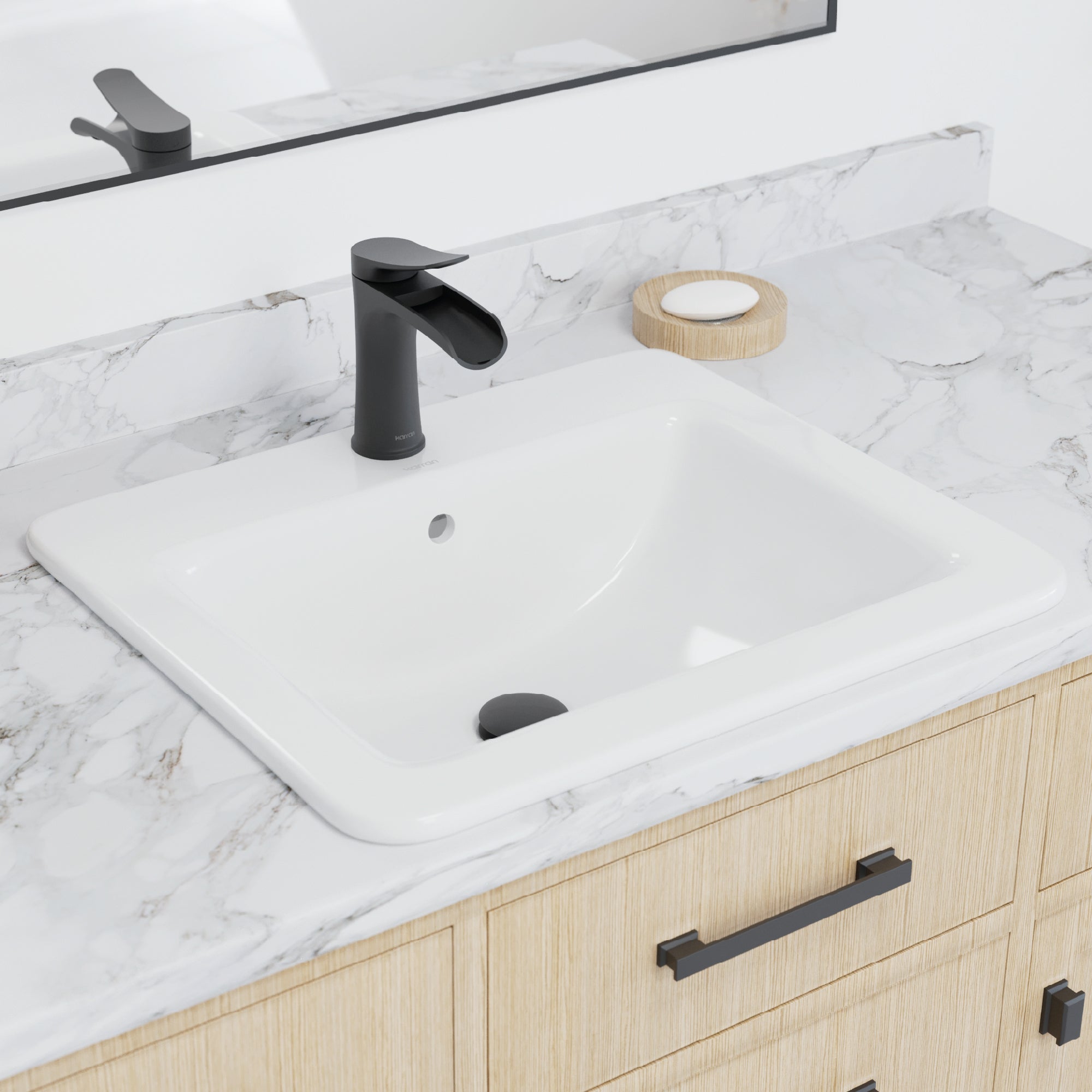 Karran Valera 18.125" x 21.25" Rectangular Drop In/Topmount Vitreous China ADA Bathroom Sink, White, VC-204-WH