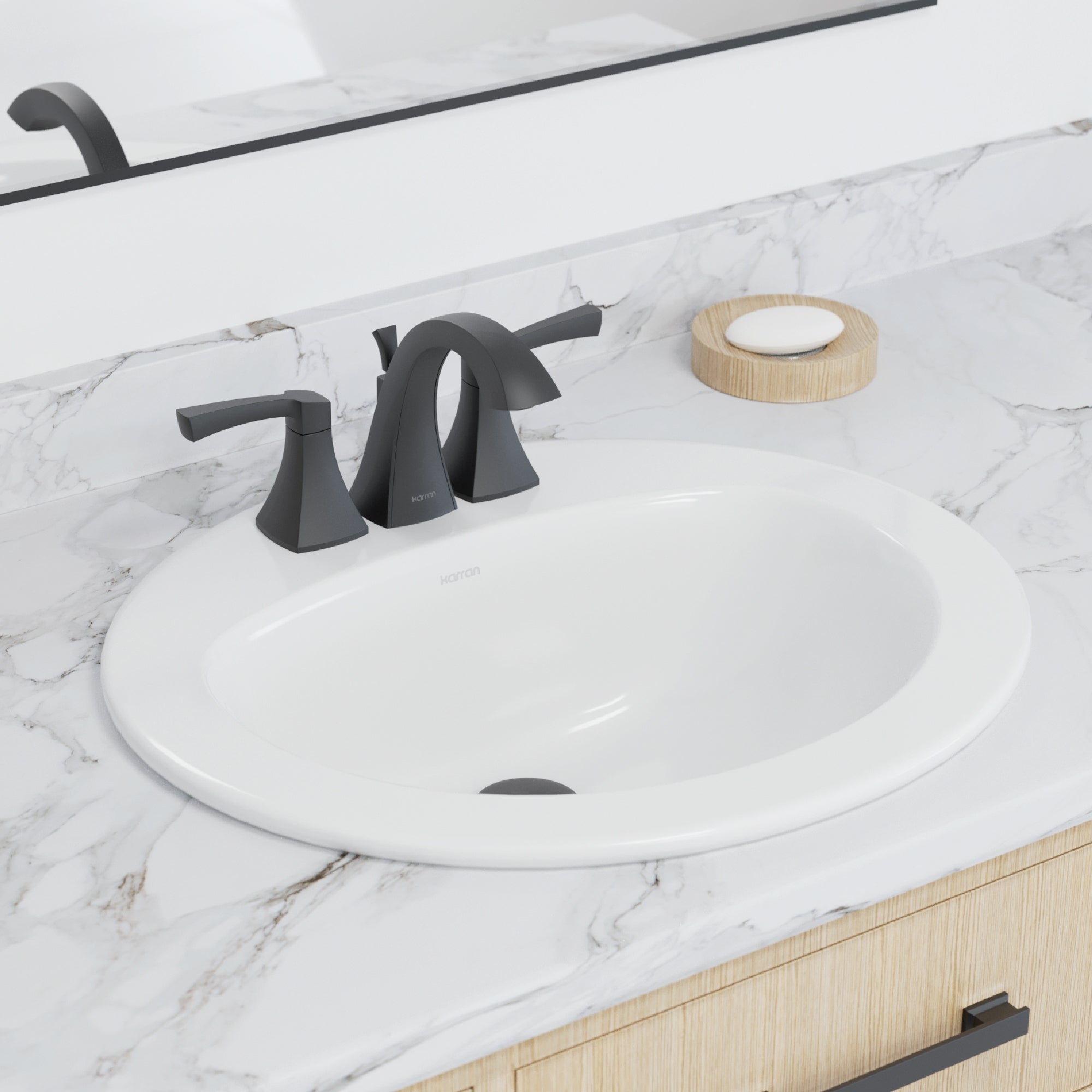 Karran Valera 17.875" x 20.875" Oval Drop In/Topmount Vitreous China ADA Bathroom Sink, White, VC-207-WH