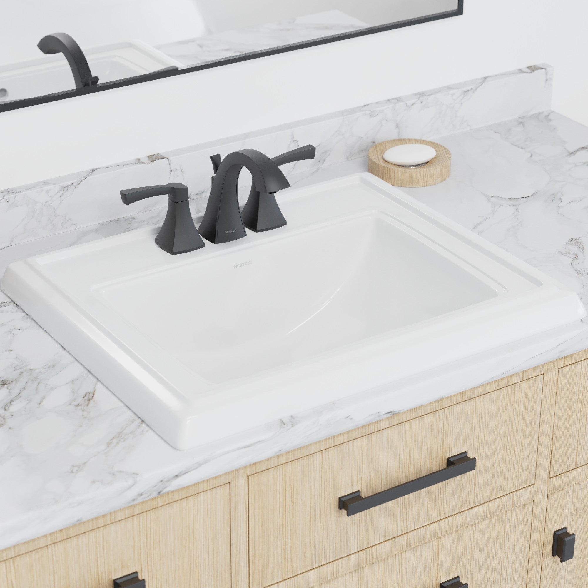 Karran Valera 18.25" x 23" Rectangular Drop In/Topmount Vitreous China ADA Bathroom Sink, White, VC-208-WH