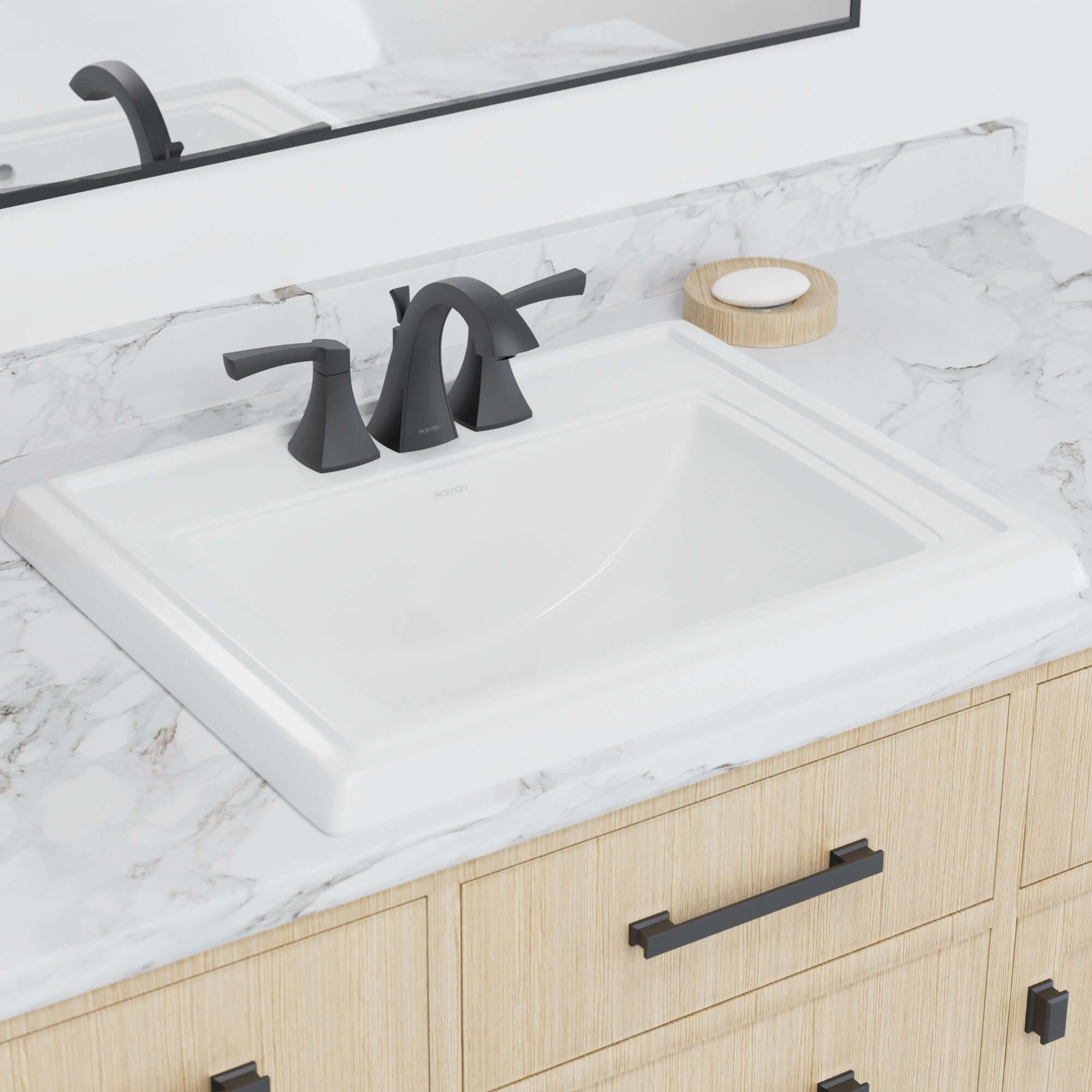 Karran Valera 18.25" x 23" Rectangular Drop In/Topmount Vitreous China ADA Bathroom Sink, White, VC-208-WH