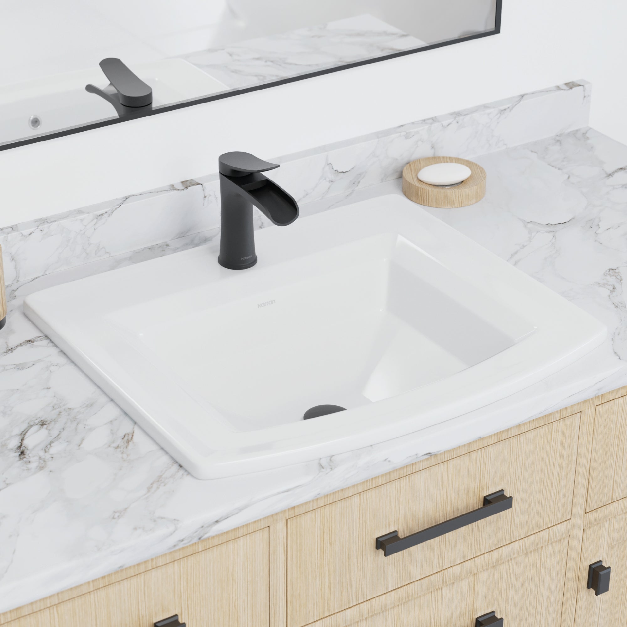 Karran Valera 19.625" x 22.625" Rectangular Drop In/Topmount Vitreous China ADA Bathroom Sink, White, VC-209-WH
