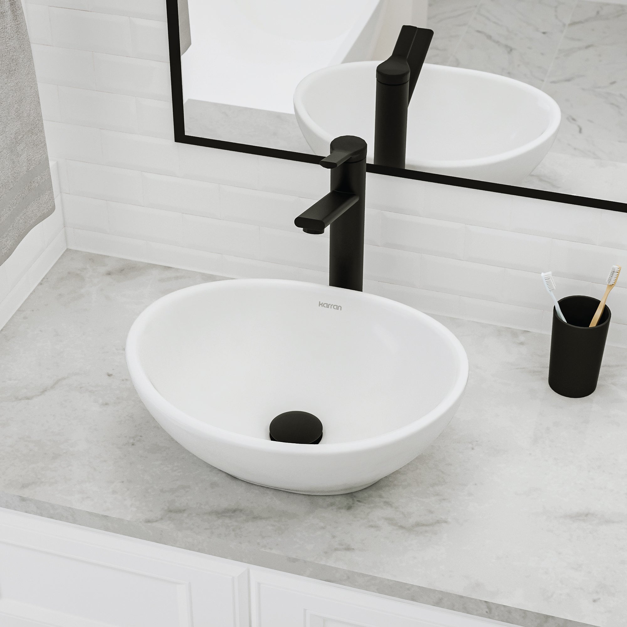 Alternative View of Karran Valera 15.5" x 13.25" x 4.5" Oval Vessel Vitreous China ADA Bathroom Sink, White, VC-302-WH