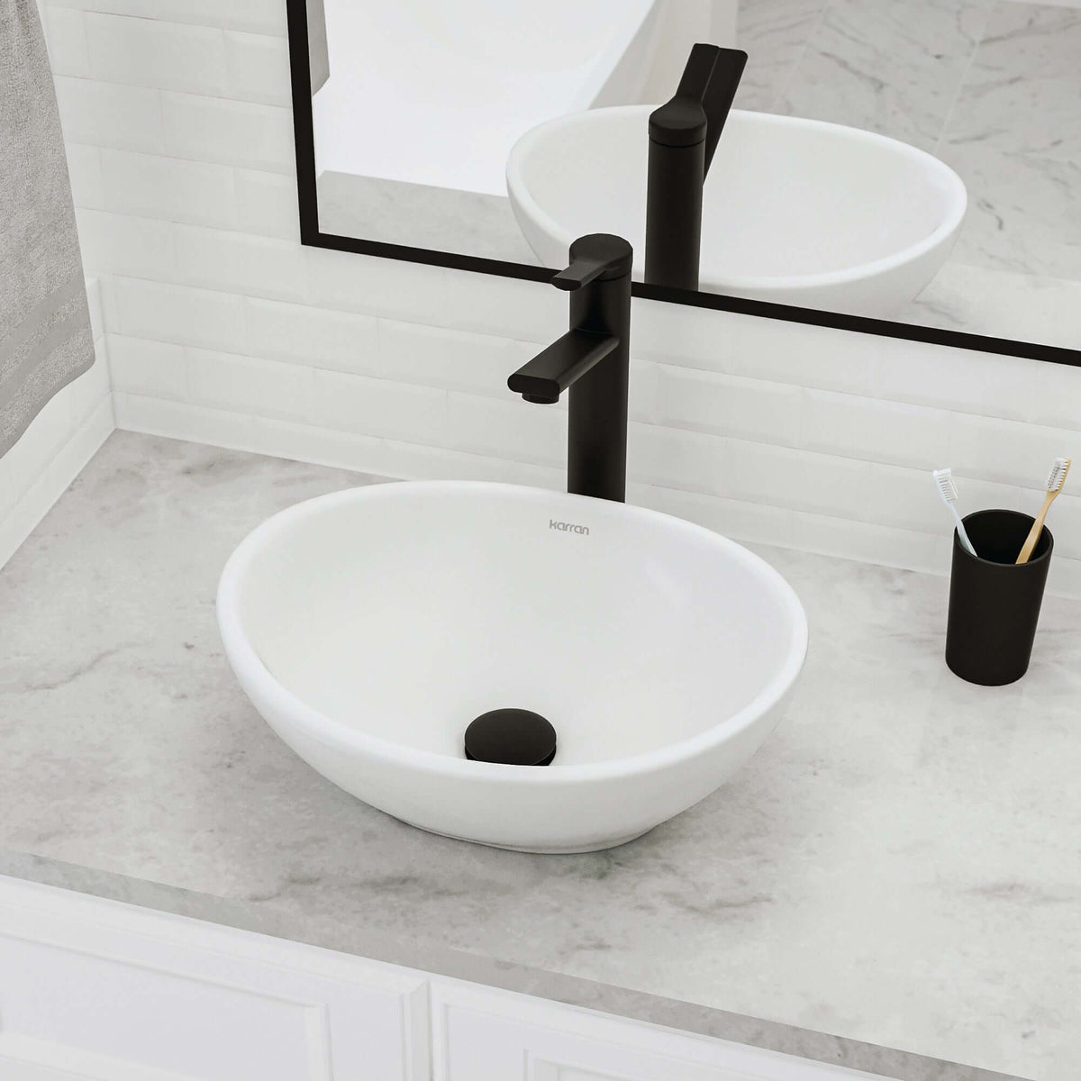 Alternative View of Karran Valera 15.5" x 13.25" x 4.5" Oval Vessel Vitreous China ADA Bathroom Sink, White, VC-302-WH