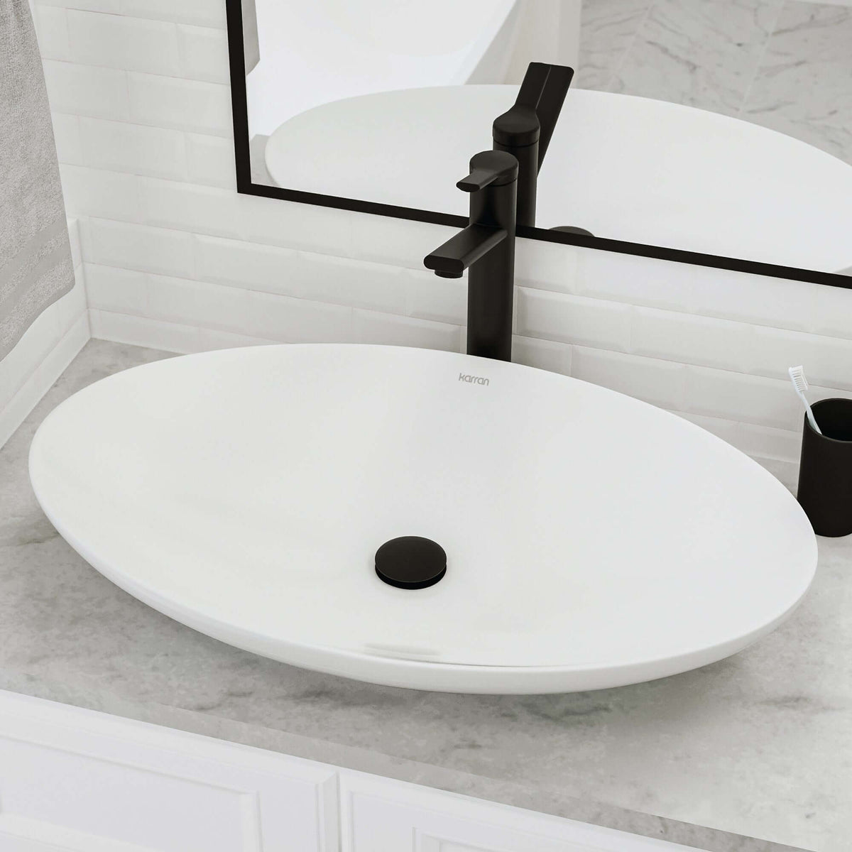 Alternative View of Karran Valera 27" x 163/4" x 31/4" Oval Vessel Vitreous China ADA Bathroom Sink, White, VC-303-WH