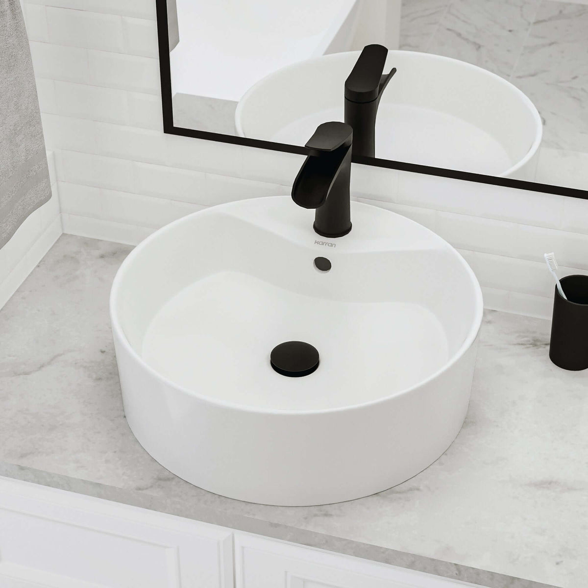 Alternative View of Karran Valera 18.125" x 18.125" x 4.25" Round Vessel Vitreous China ADA Bathroom Sink, White, VC-401-WH