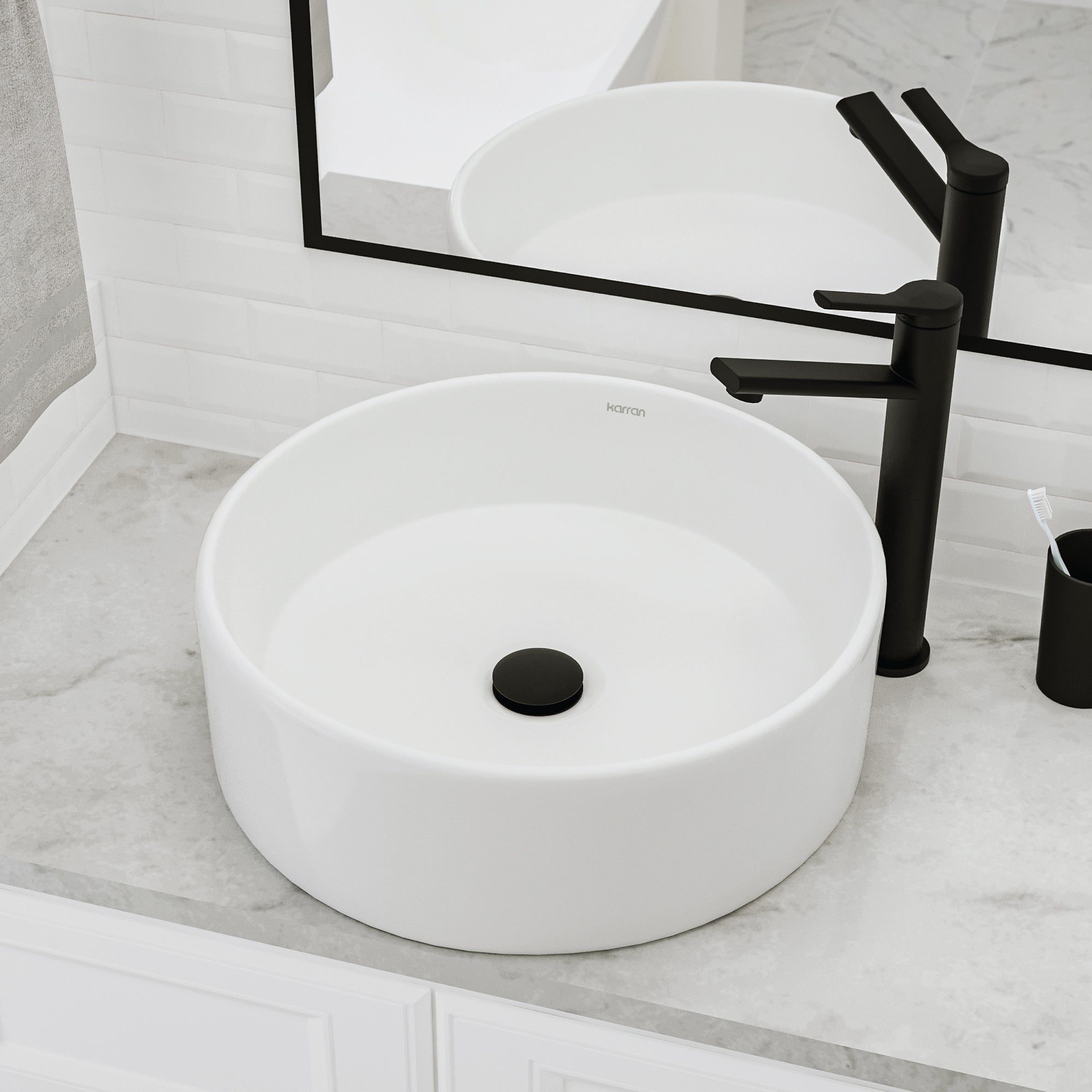 Alternative View of Karran Valera 18" x 18" x 4.5" Round Vessel Vitreous China ADA Bathroom Sink, White, VC-420-WH