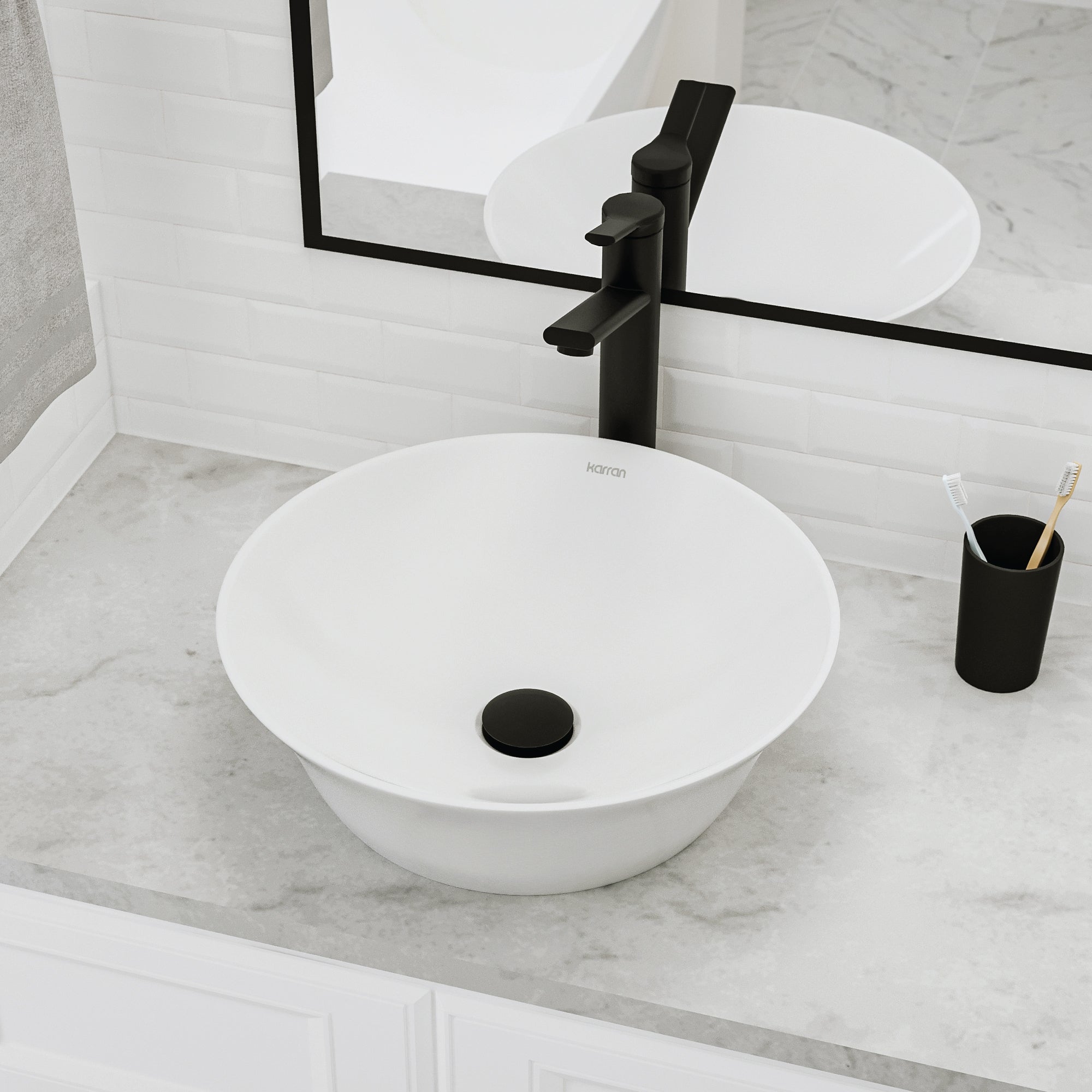 Alternative View of Karran Valera 16.5" x 16.5" x 4" Round Vessel Vitreous China ADA Bathroom Sink, White, VC-427-WH