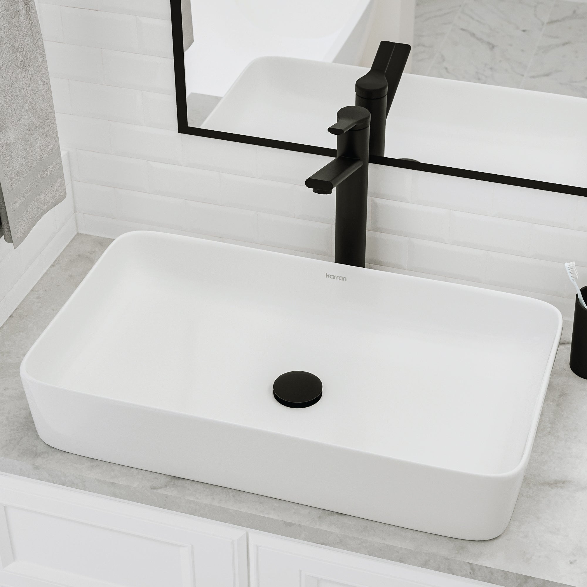Alternative View of Karran Valera 24.25" x 14" x 3.5" Rectangular Vessel Vitreous China ADA Bathroom Sink, White, VC-506-WH