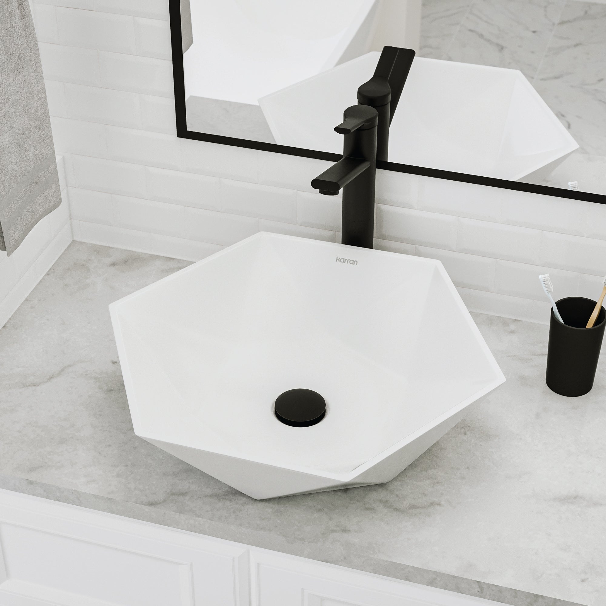 Alternative View of Karran Valera 18.75" x 16.375" x 4" Hexagon Vessel Vitreous China ADA Bathroom Sink, White, VC-601-WH
