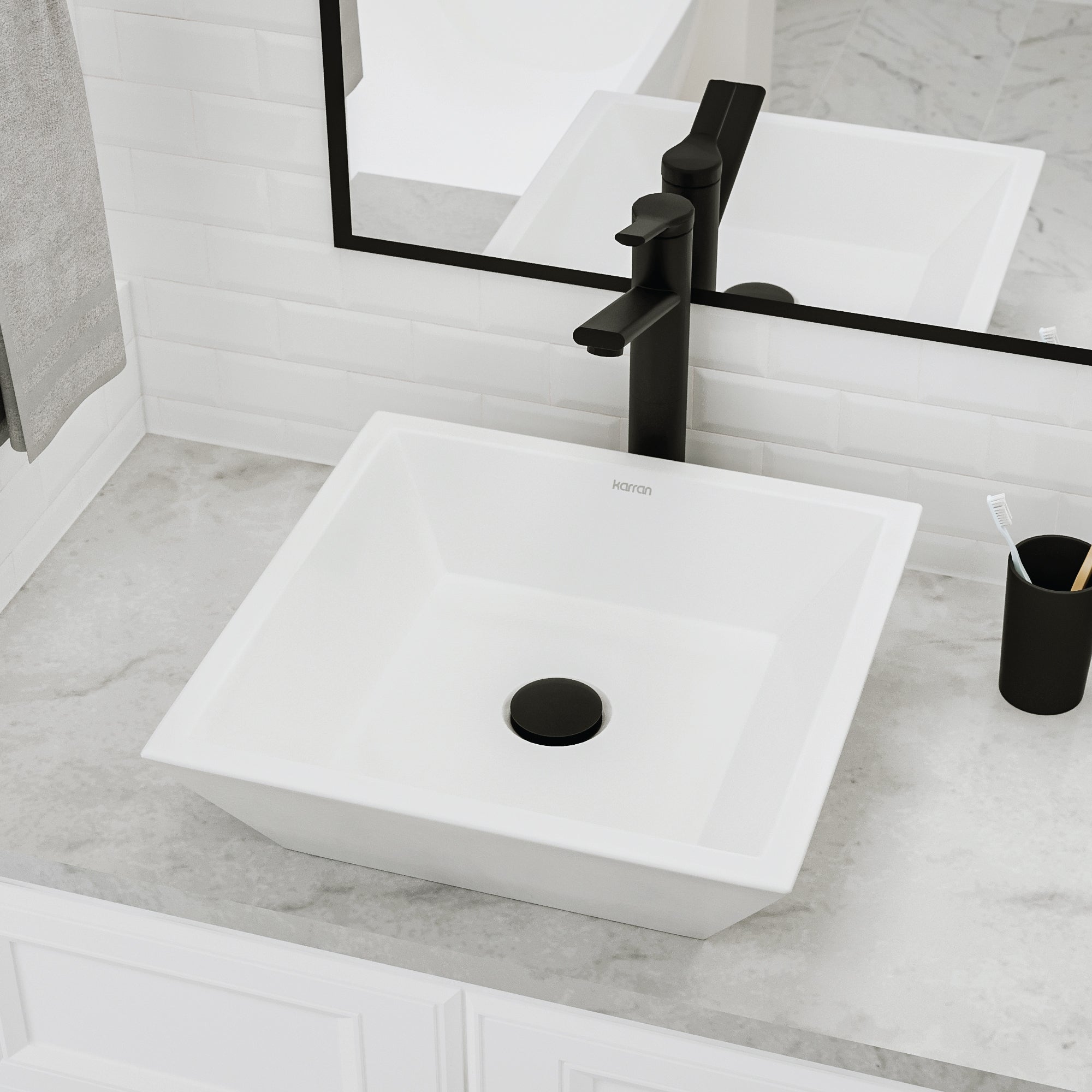 Alternative View of Karran Valera 16.25" x 16.25" x 3.75" Square Vessel Vitreous China ADA Bathroom Sink, White, VC-603-WH