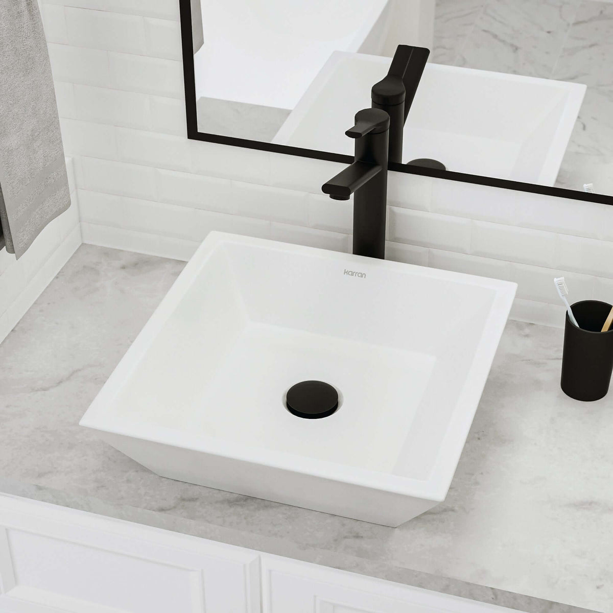 Alternative View of Karran Valera 16.25" x 16.25" x 3.75" Square Vessel Vitreous China ADA Bathroom Sink, White, VC-603-WH