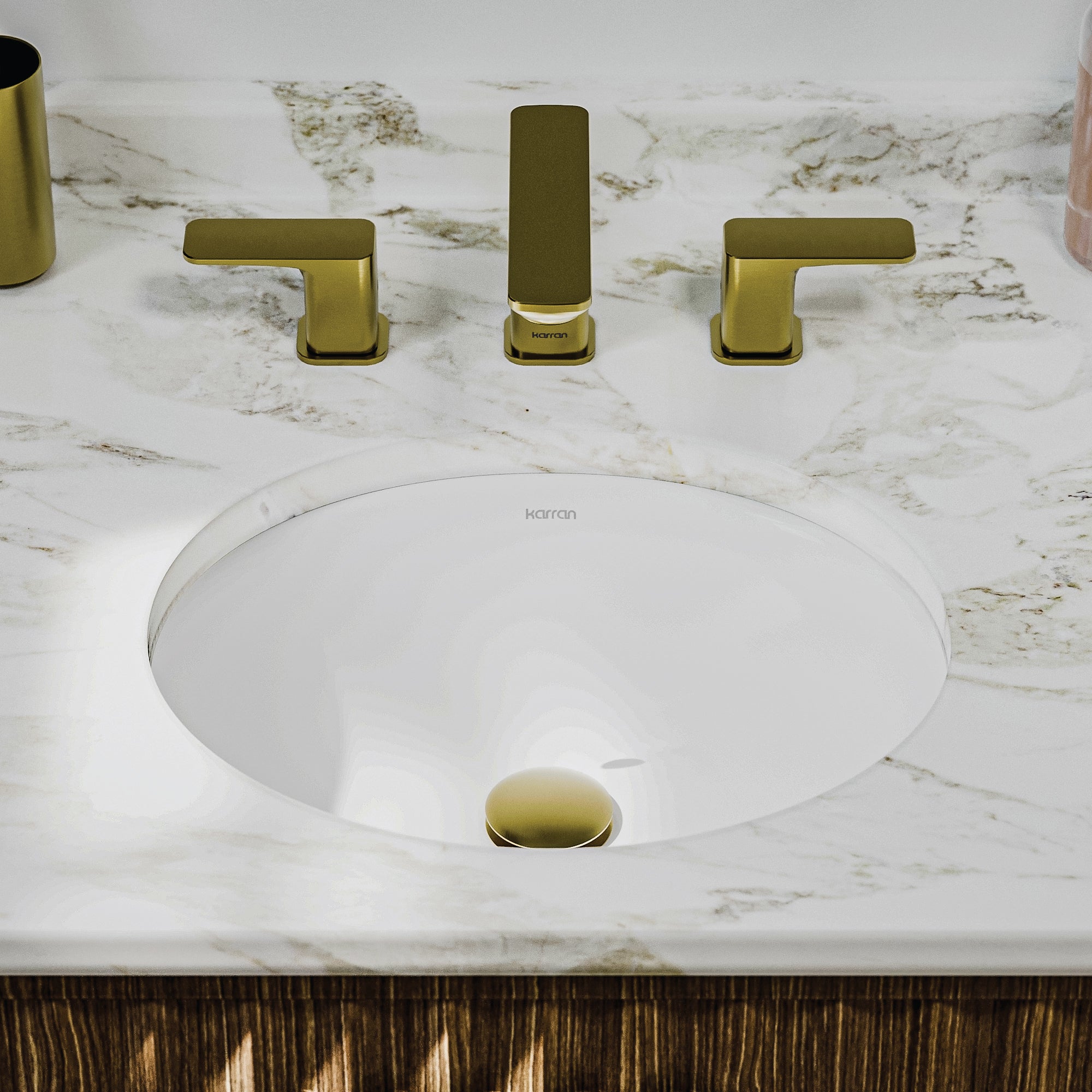 Karran 17 oval bathroom sink white lifestyle image