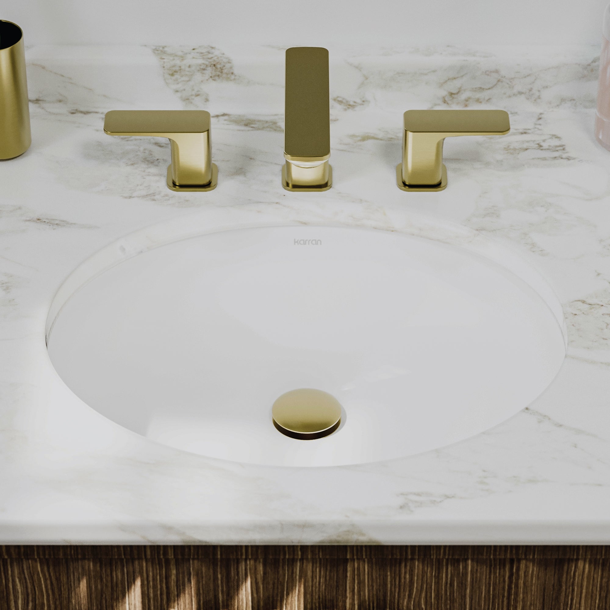 Karran 19 oval bathroom sink white lifestyle image