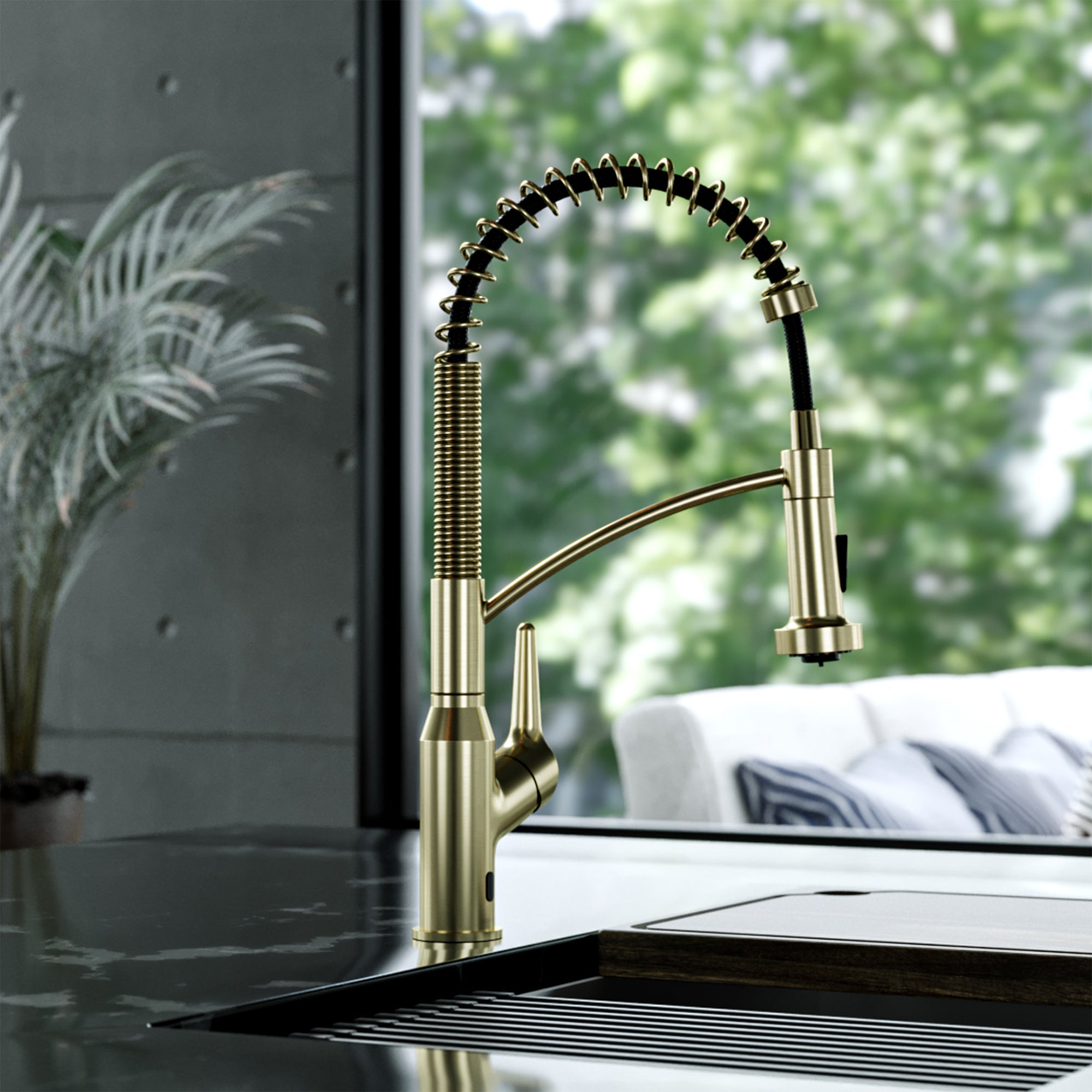 Karran scottsdale touchless pull-down kitchen faucet spot-free brushed gold lifestyle image