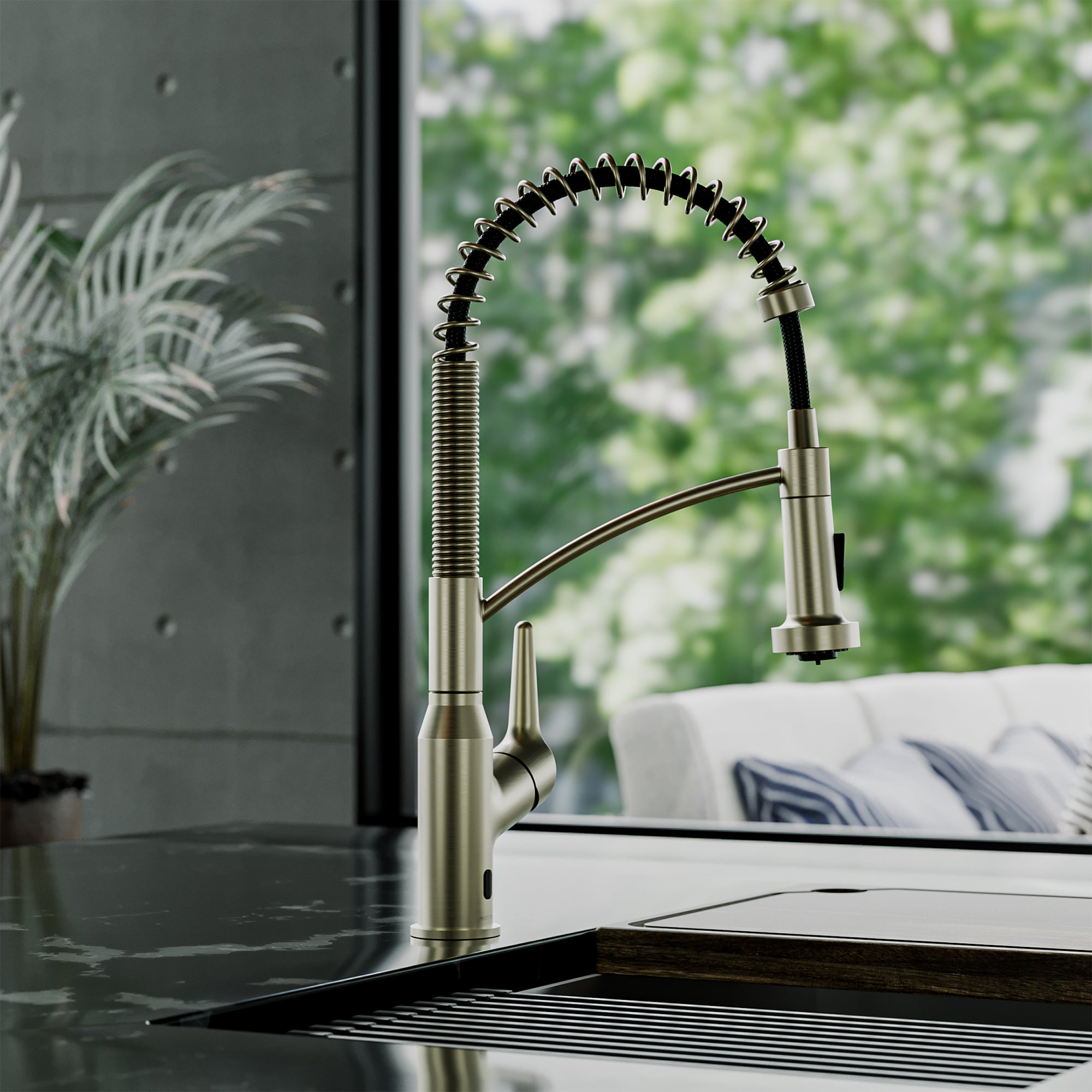 Karran scottsdale touchless pull-down kitchen faucet spot-free champagne bronze lifestyle image