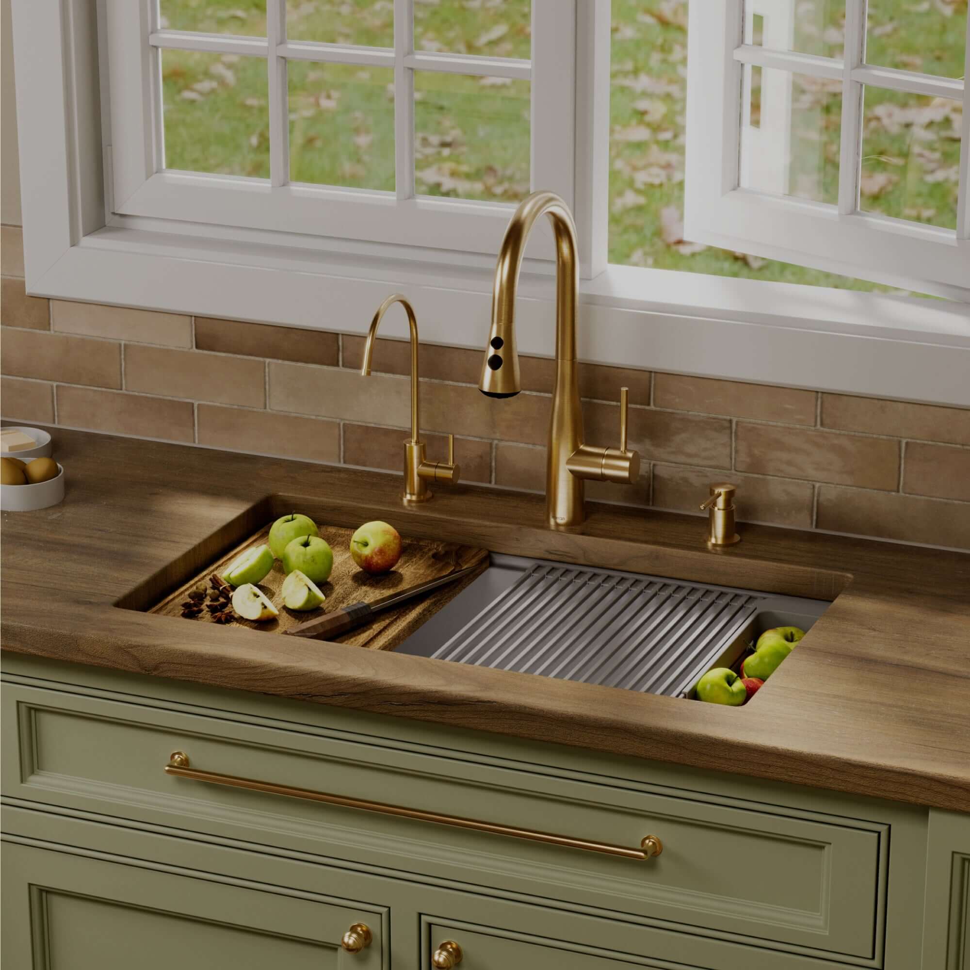 Karran 32 quartz composite workstation kitchen sink grey lifestyle image