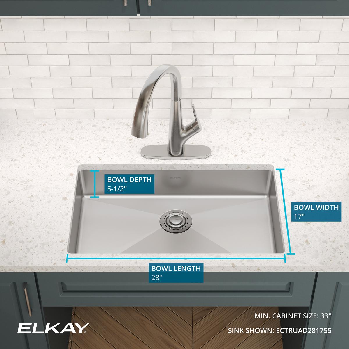 Alternate Image for Elkay Crosstown 30" Undermount Stainless Steel ADA Kitchen Sink, Polished Satin, 18 Gauge, ECTRUAD281755
