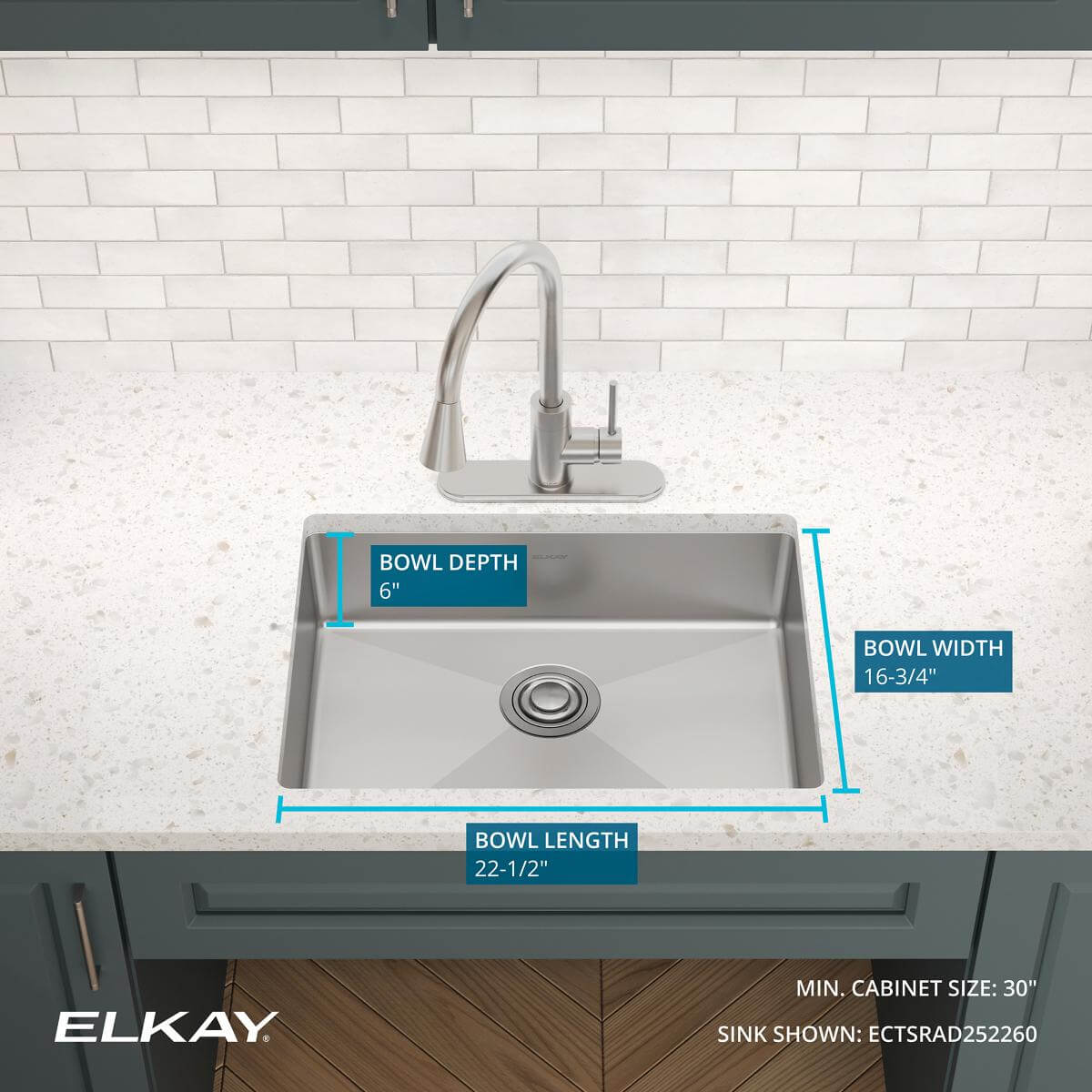 Alternate Image for Elkay Crosstown 25" Dual Mount Stainless Steel ADA Kitchen Sink, Polished Satin, 1 Faucet Hole, ECTSRAD2522601