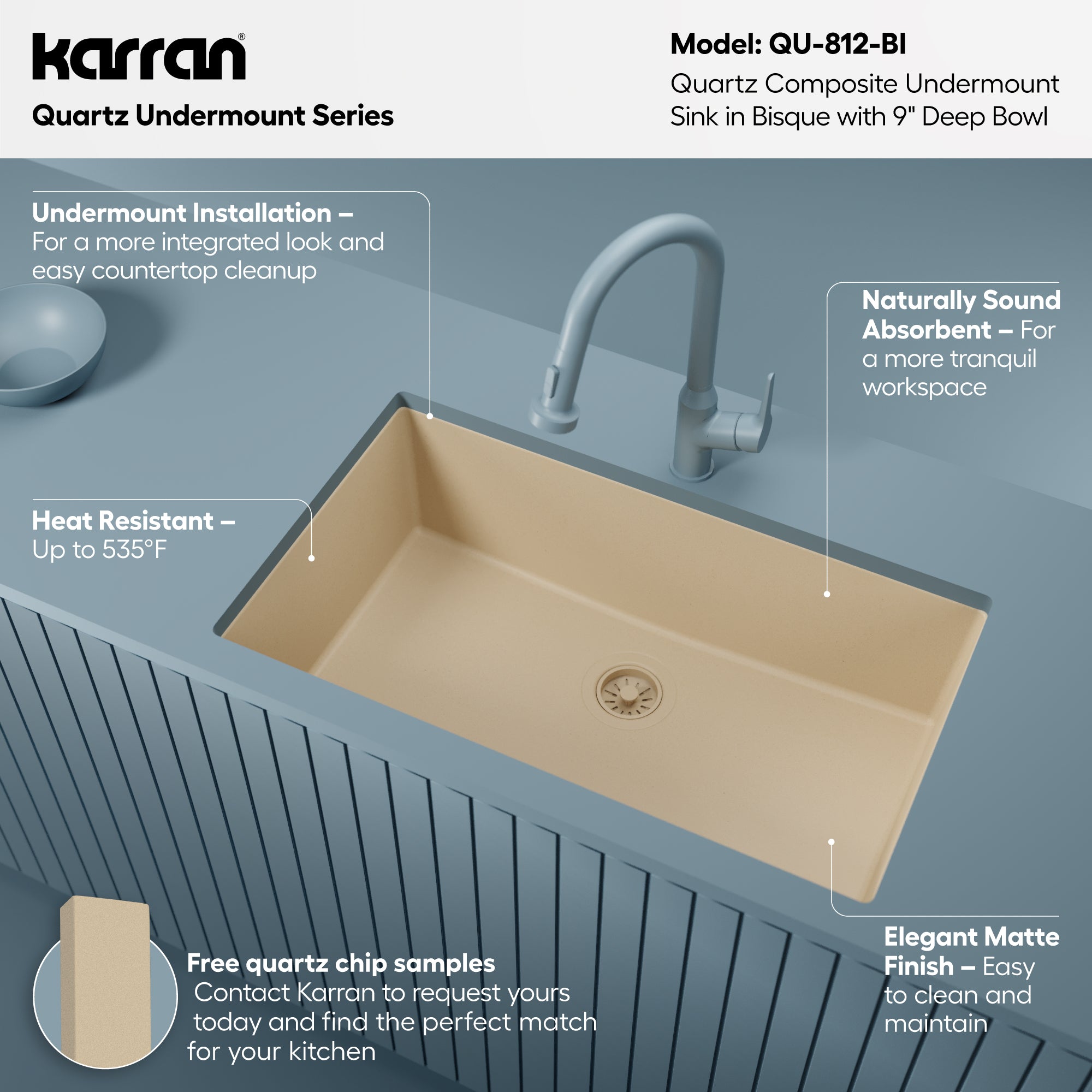 Alternative View of Karran 32" Undermount Quartz Composite Kitchen Sink, Bisque, QU-812-BI