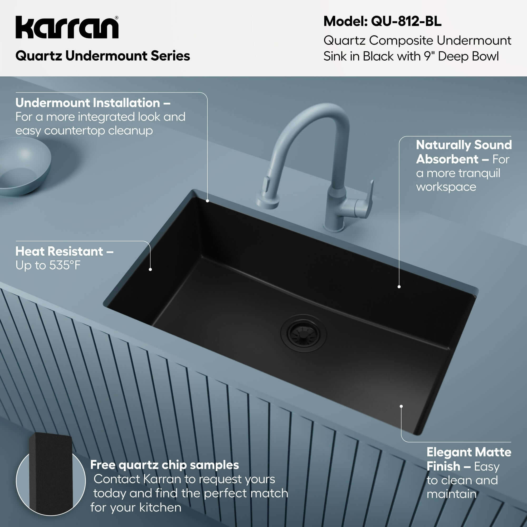 Alternative View of Karran 32" Undermount Quartz Composite Kitchen Sink, Black, QU-812-BL