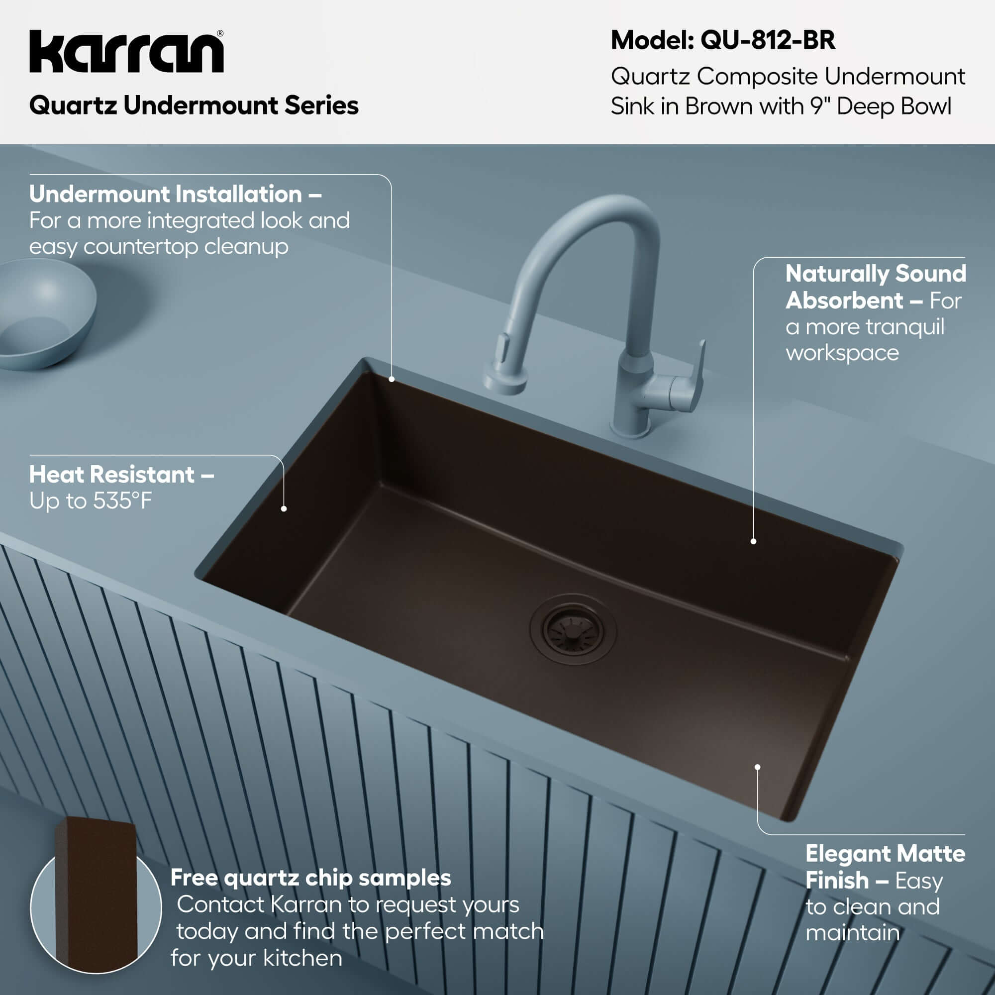 Alternative View of Karran 32" Undermount Quartz Composite Kitchen Sink, Brown, QU-812-BR