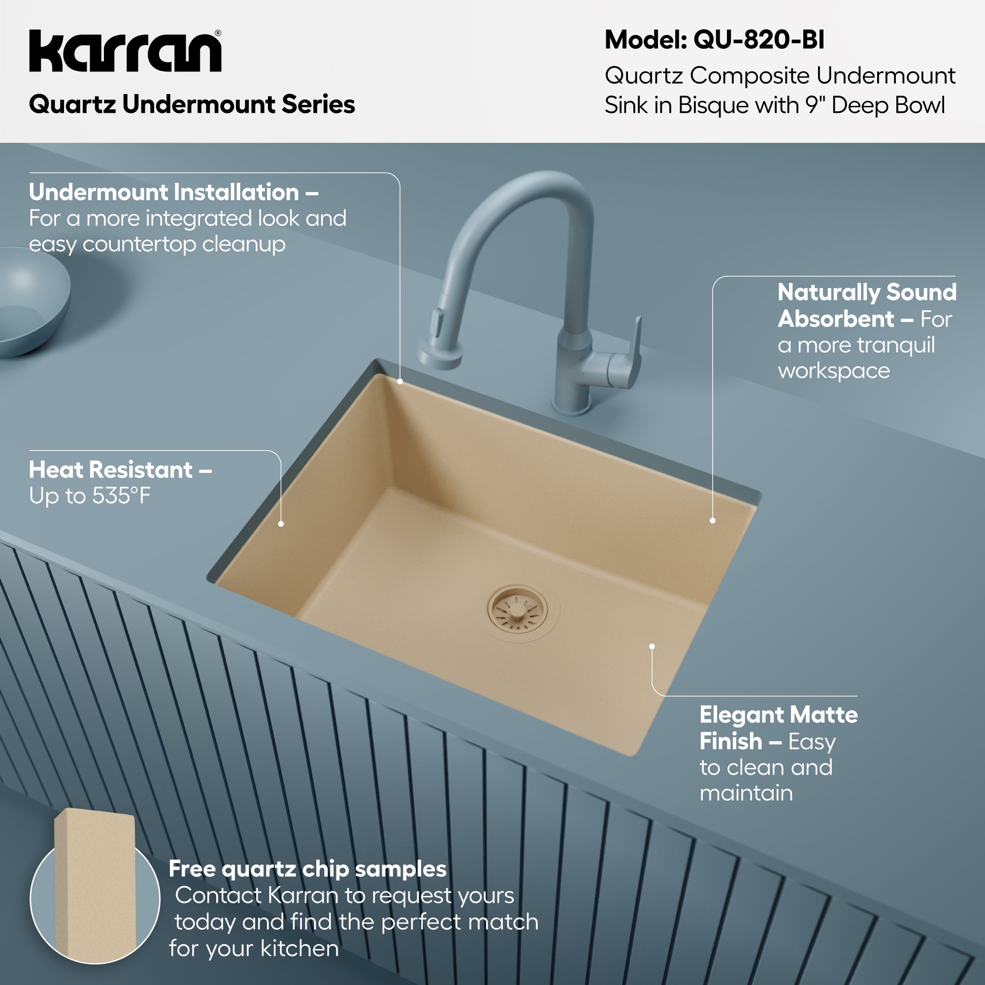 Alternative View of Karran 24" Undermount Quartz Composite Kitchen Sink, Bisque, QU-820-BI