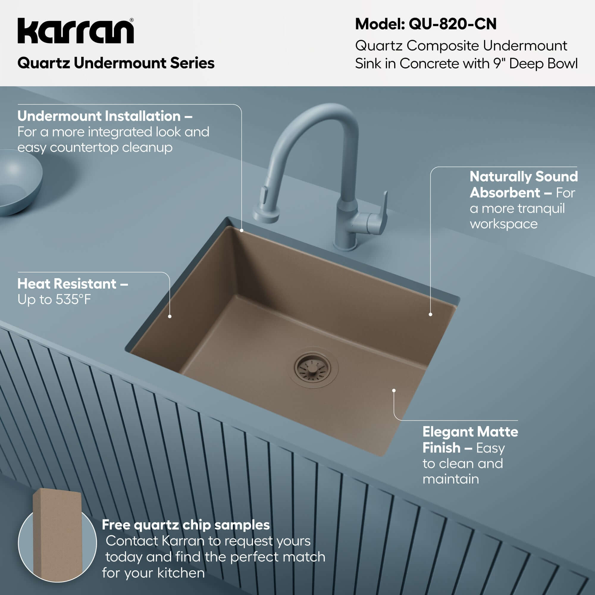 Alternative View of Karran 24" Undermount Quartz Composite Kitchen Sink, Concrete, QU-820-CN